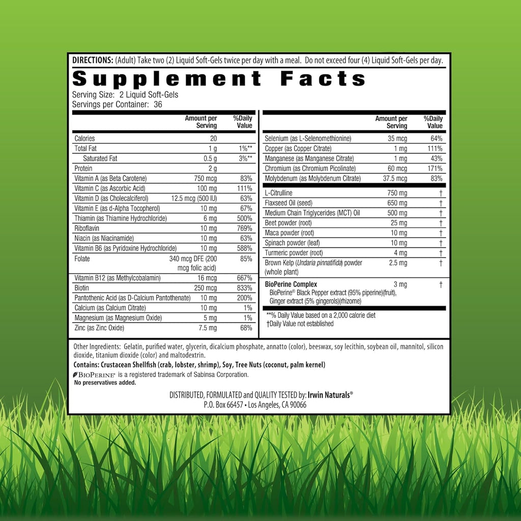 Irwin Naturals Quick Energy RED Liquid-Gel Multi – 72 Liquid Soft-Gels – Nitric Oxide + Energy Support