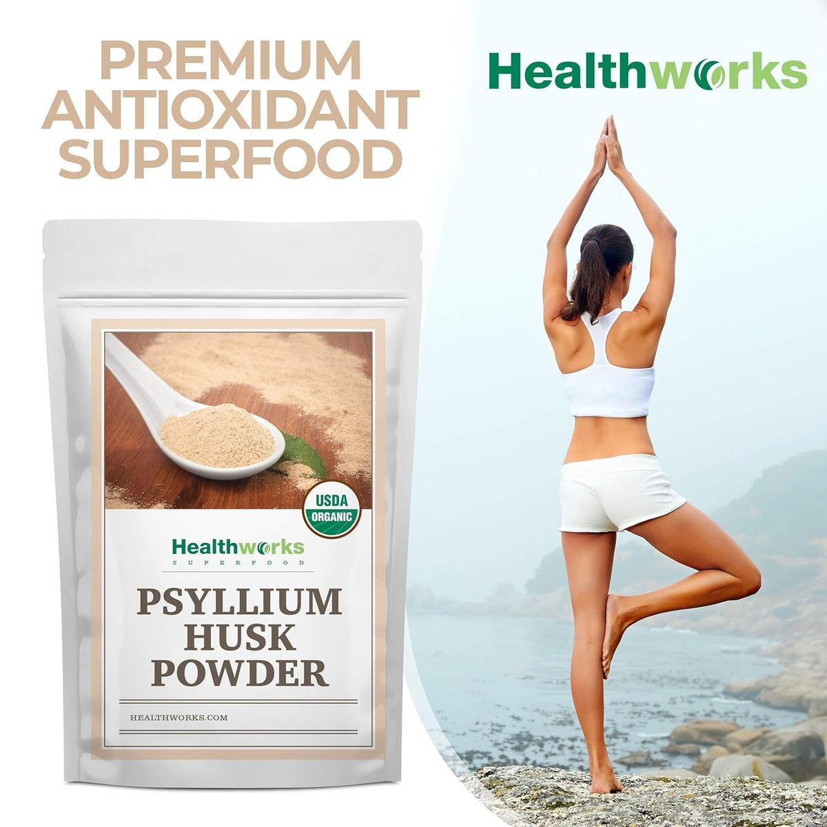 Healthworks Superfoods Organic Psyllium Husk Powder - 32 Oz / 2 Lbs - Raw - Certified Organic - Finely Ground Powder from India - Keto, Vegan & Non-Gmo - Fiber Support