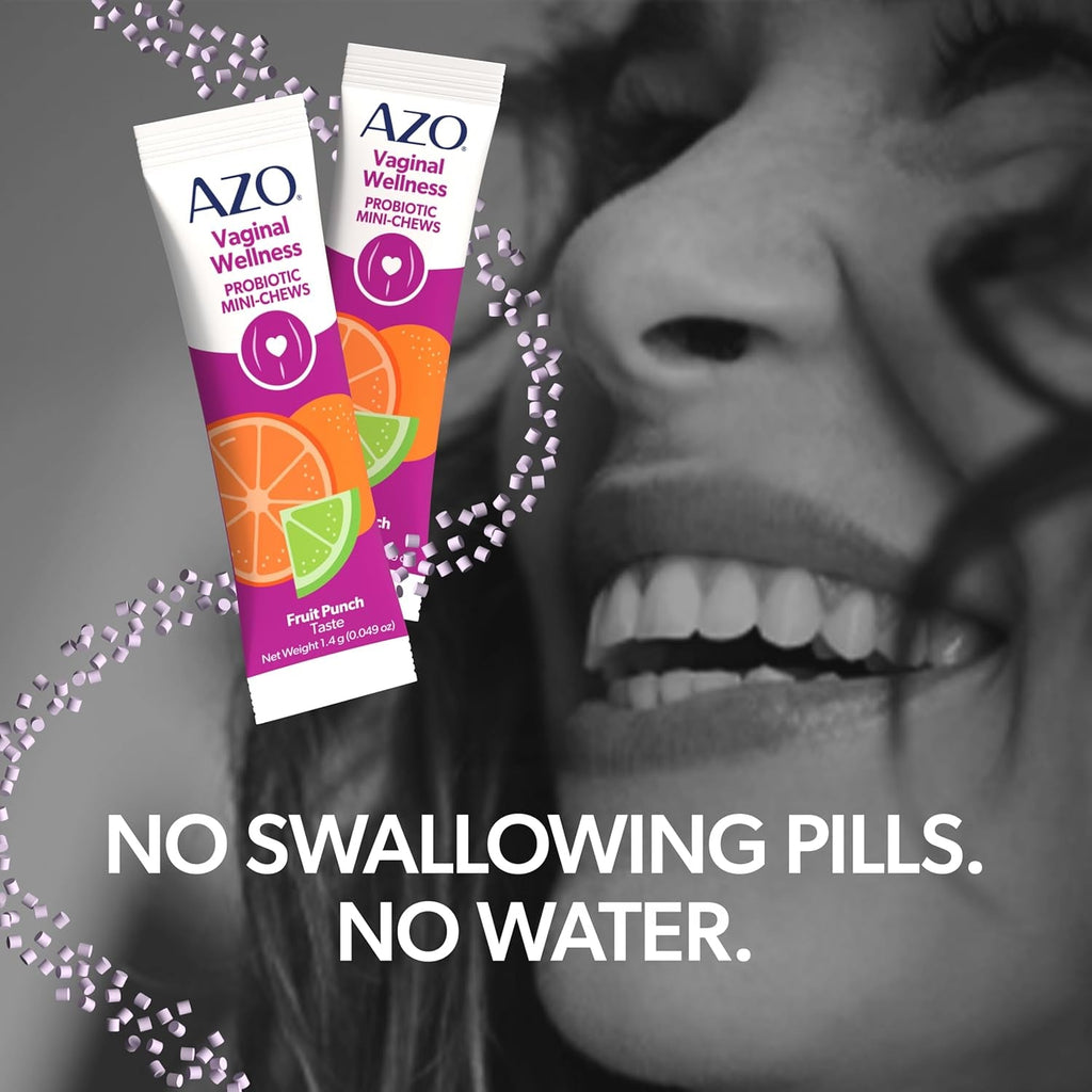 AZO Vaginal Probiotic Mini-Chews for Women, Supports Healthy Vaginal Odor, Healthy Vaginal Flora, Yeast Balance and Ph*, Delicious Fruit Punch Taste, 14 Count
