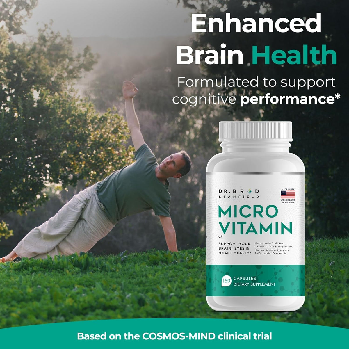 Daily Low Dose Multivitamin & Mineral for Men & Women to Support Cognitive Performance & Memory + Hyaluronic Acid for Skin Health + TMG for Exercise (150 Count)