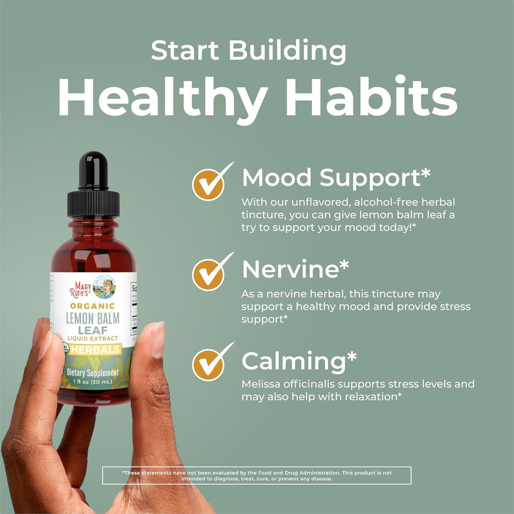 MARYRUTH'S Organics Lemon Balm Leaf Liquid Extract | Mood Support | Relaxation | Calming | Nervine Herbal | Lemon Balm Tincture | USDA Organic | Vegan | Non-Gmo | Gluten Free | 1 Fl Oz