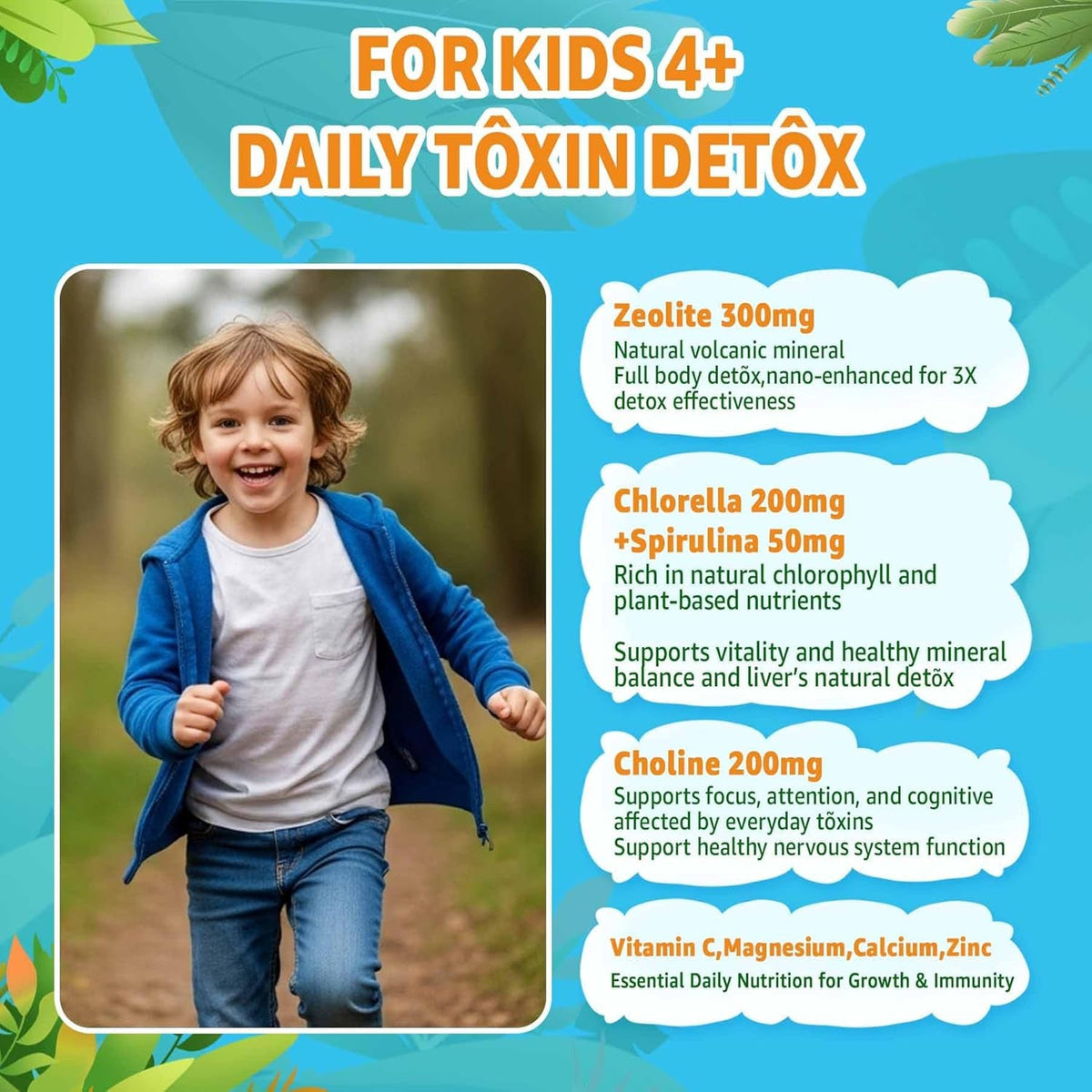 Zeolite Dêtõx for Kids & Adults, Sugar Free Kids Tõxin Dêtõx Gummies W/ Chlorella, Spirulina, Minerals, Choline - Gentle Heavy Mêtâl Dêtõx for Digestive, Immune, Focus, Energy, Bone, Vegan, 120Cts