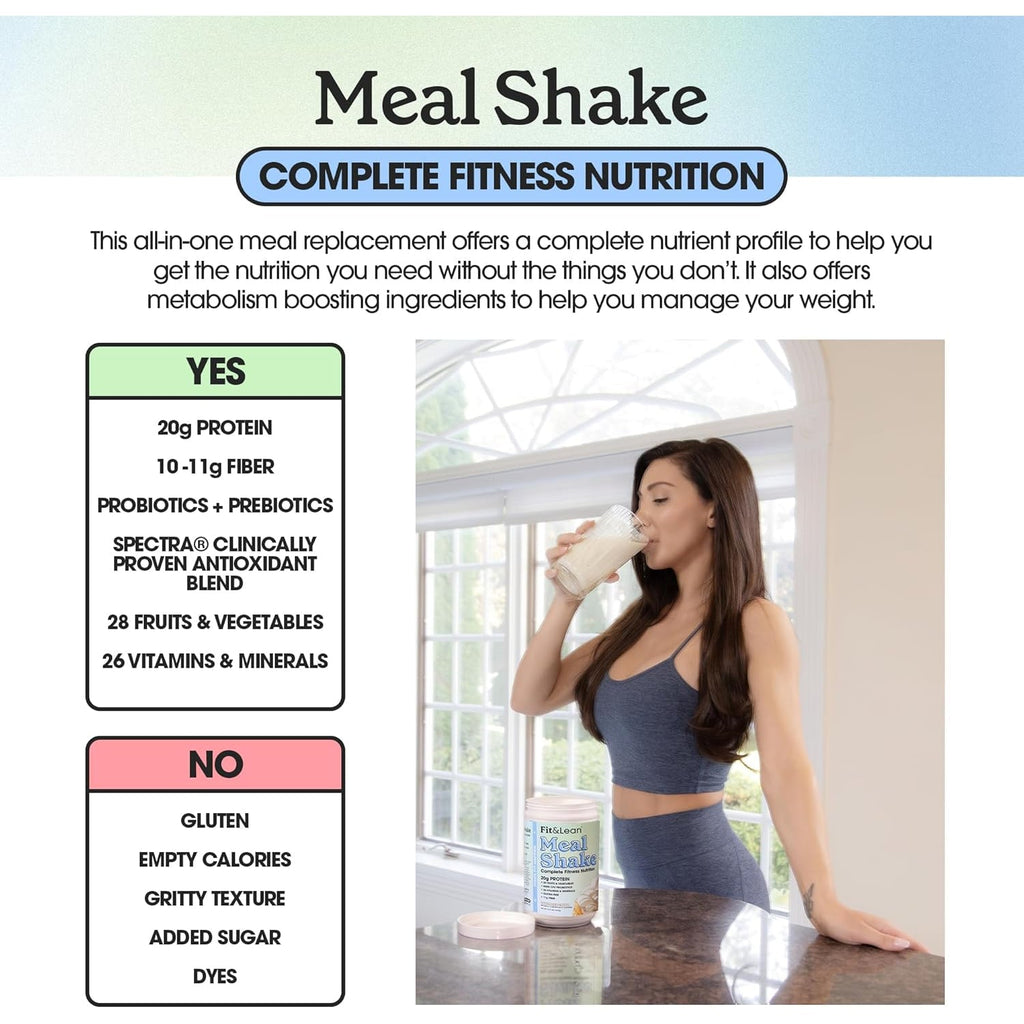 Fit & Lean Meal Shake, Fat Burning Meal Replacement, Protein, Fiber, Probiotics, Vanilla, 1Lb, 10 Servings per Container
