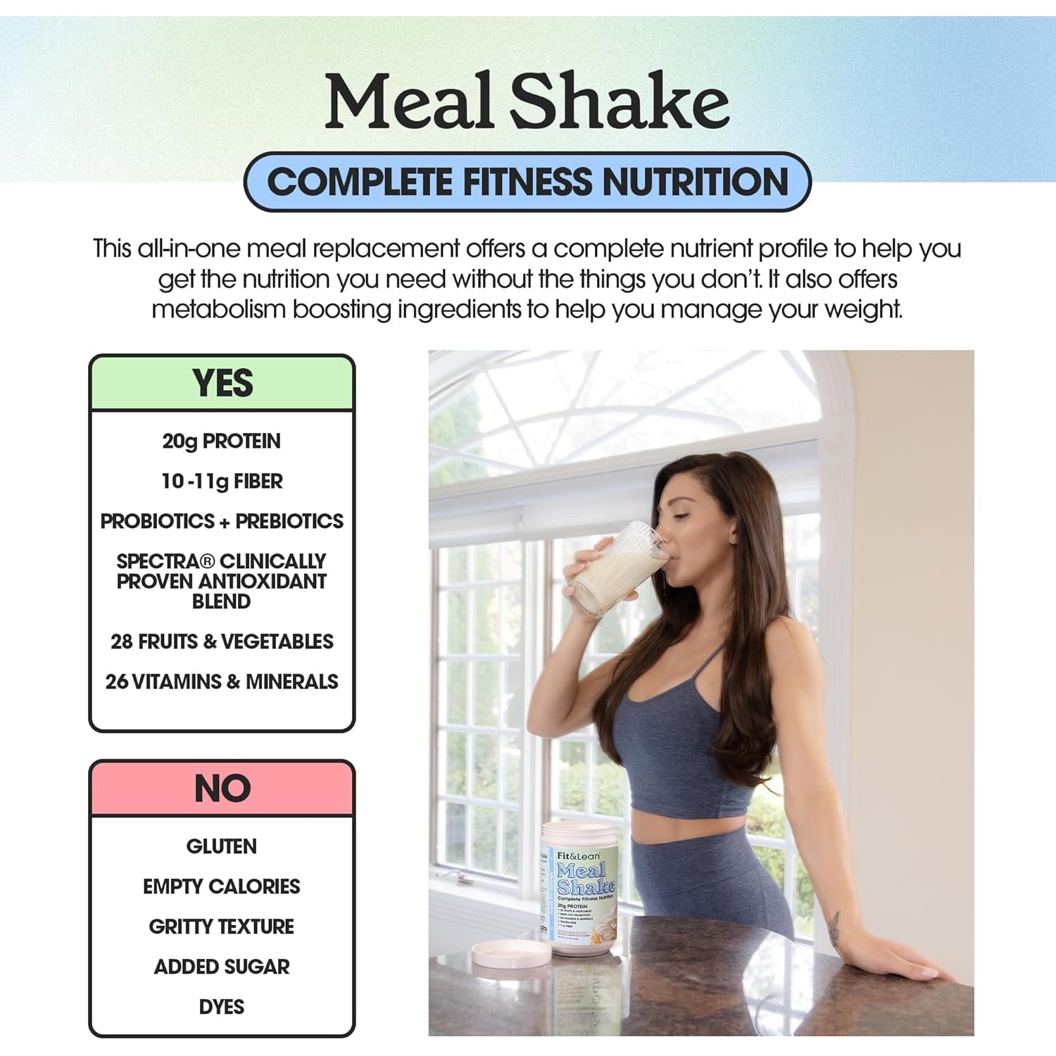 Fit & Lean Meal Shake, Fat Burning Meal Replacement, Protein, Fiber, Probiotics, Vanilla, 1Lb, 10 Servings per Container