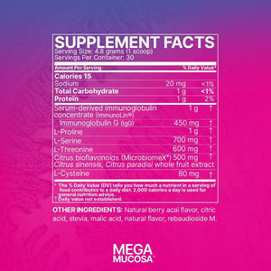 Microbiome Labs Megamucosa Gut Health Powder - Digestive Supplement with Complete Mucosal Support for Healthy Gut & Immune Function - Dairy-Free Immunoglobulins & Amino Acids - Berry Acai (5.5 Oz)