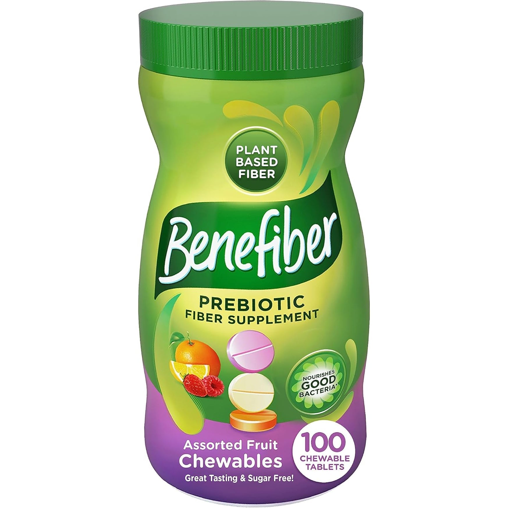 Benefiber Chewable Prebiotic GLP-1 Friendly Fiber Supplement Tablets for Digestive Health, Assorted Fruit Flavors - 100 Count