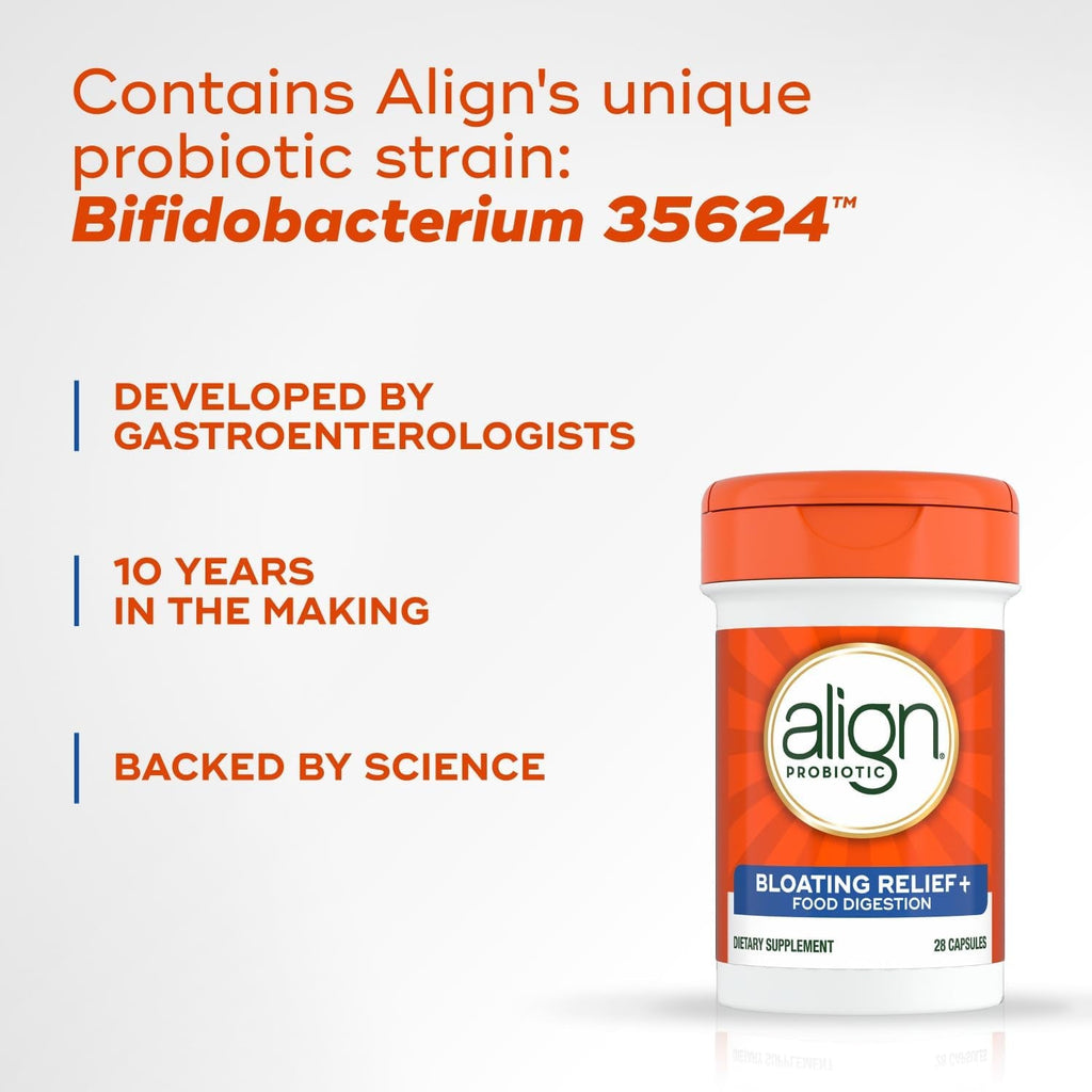 Align Probiotic Bloating Relief + Food Digestion, Probiotics for Women and Men, #1 Doctor Recommended Brand‡, Promotes Digestive Health and Helps Support the Metabolism of Food*, 28 Capsules