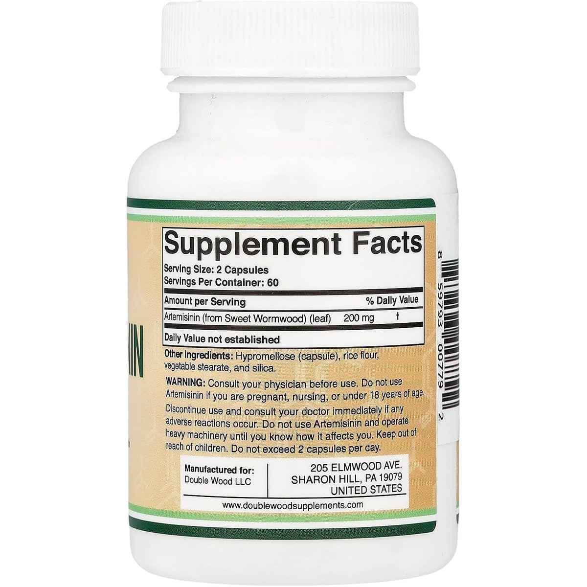 Artemisinin (Sweet Wormwood)(Artemisia Annua) 200Mg per Serving, 120 Capsules (Two Month Supply) Vegan Safe, Non-Gmo, Gluten Free (Immune Support) by Double Wood