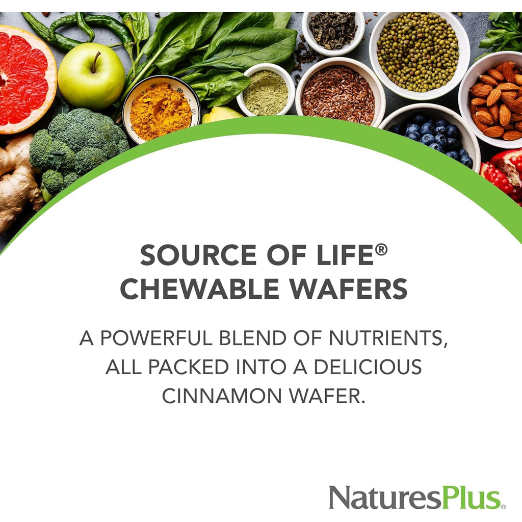 Naturesplus Source of Life Adult’S Chewable, Apple Cinnamon - 90 Wafers - Multivitamin & Mineral Supplement - Immune & Digestive Health Support with Vitamin D3 - Gluten Free, Vegetarian - 45 Servings