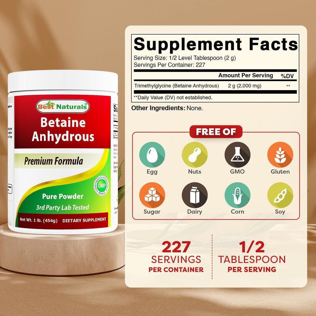 Best Naturals Betaine Anhydrous Trimethylglycine (TMG) Pure Powder 1 Pound (1 LB (Pack of 1))