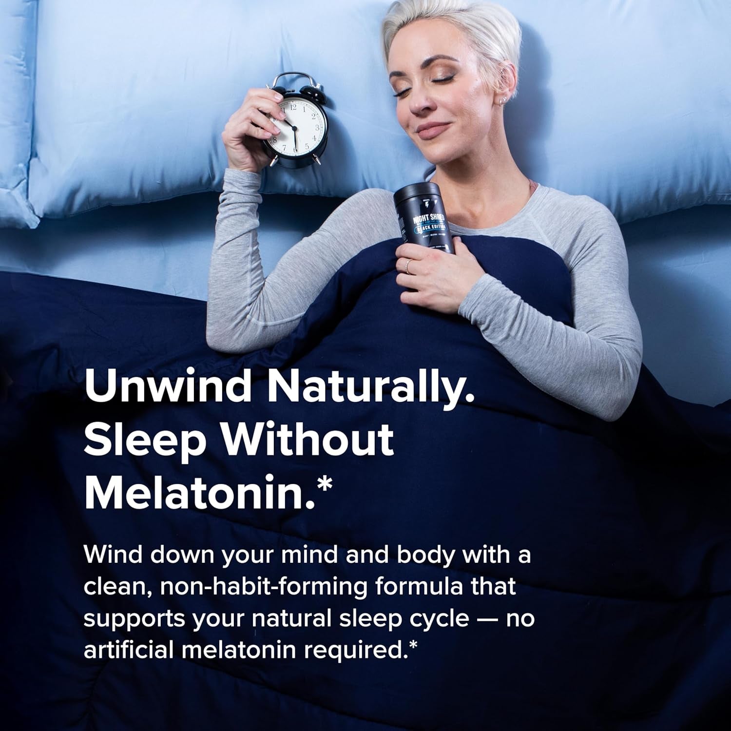 Night Shred Black Melatonin-Free - Night Time Fat Burner, Weight Loss, and Natural Sleep Support - GABA Complex with Ashwagandha, CLA, Grains of Paradise - Thermogenic Fat Burner - 90 Vegan Capsules