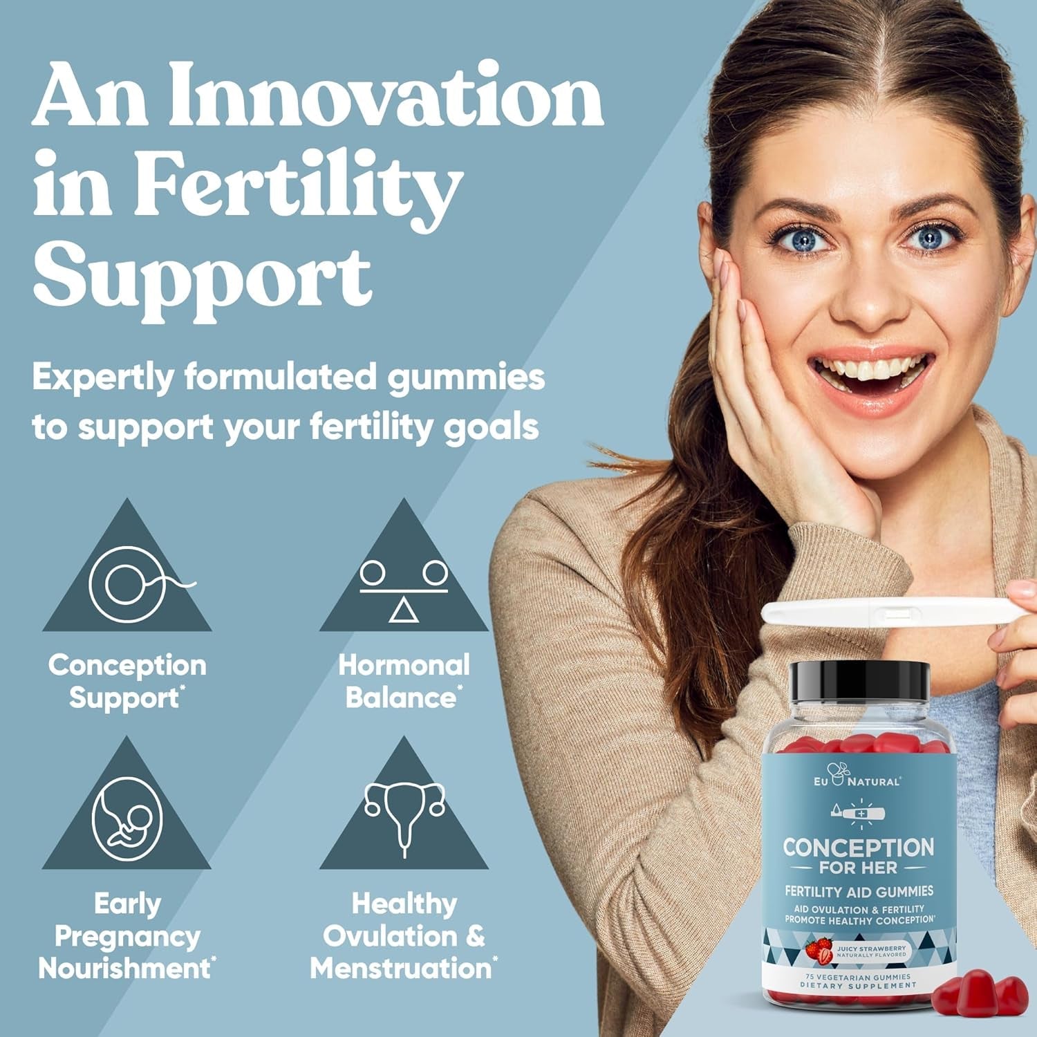 Conception for Her Fertility Gummies - Fertility Supplements for Women with Myo Inositol, Folate & More Essential Nutrients - Delicious Juicy Strawberry Hormone Balance Vitamins, 75 Ct Pectin Gummies