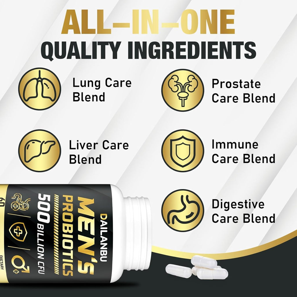 Probiotics for Men 500 Billion CFU, 16 in 1 Advanced Mens Probiotics for Digestive Health, Lmmune & Metabolism, Prostate & Urinary, Gut Health - Men'S Probiotic with Turmeric, Cranberry, Goji, 60 Caps