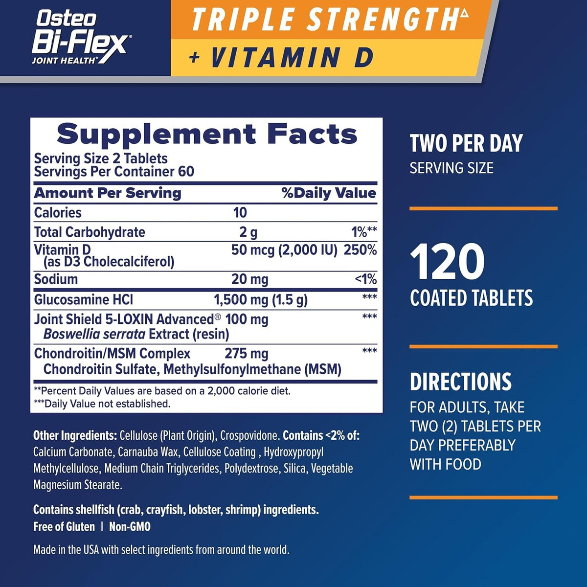 Osteo Bi-Flex Triple Strength Glucosamine Chondroitin Supplement with Vitamin D, Improve Joint Function, Support Bone Health, 120 Coated Tablets