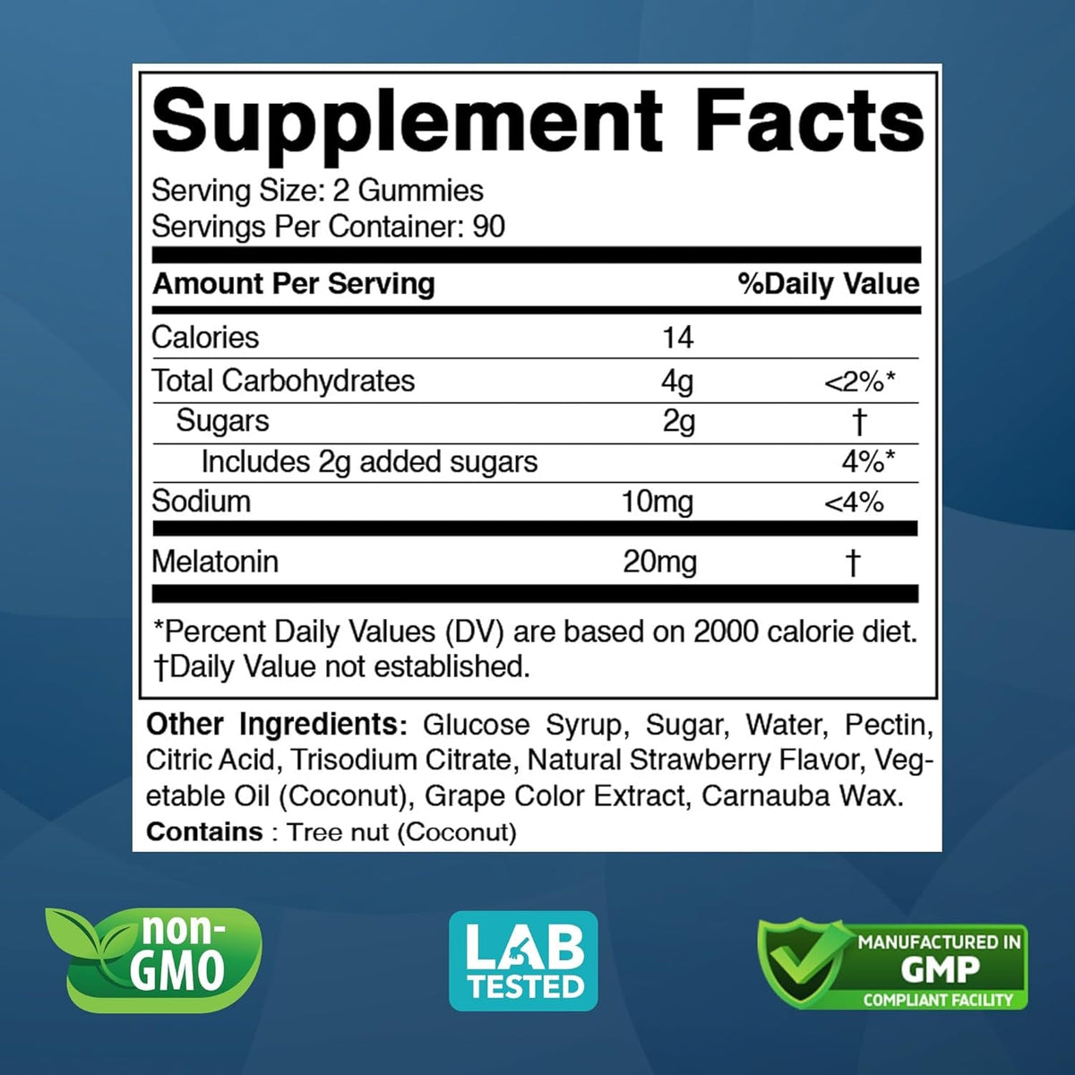 Vitabod Melatonin 20Mg Gummies - 180 Count - Drug Free - Natural Strawberry Flavor - Vegetarian, Non-Gmo, Gluten Free (1 Bottles)
