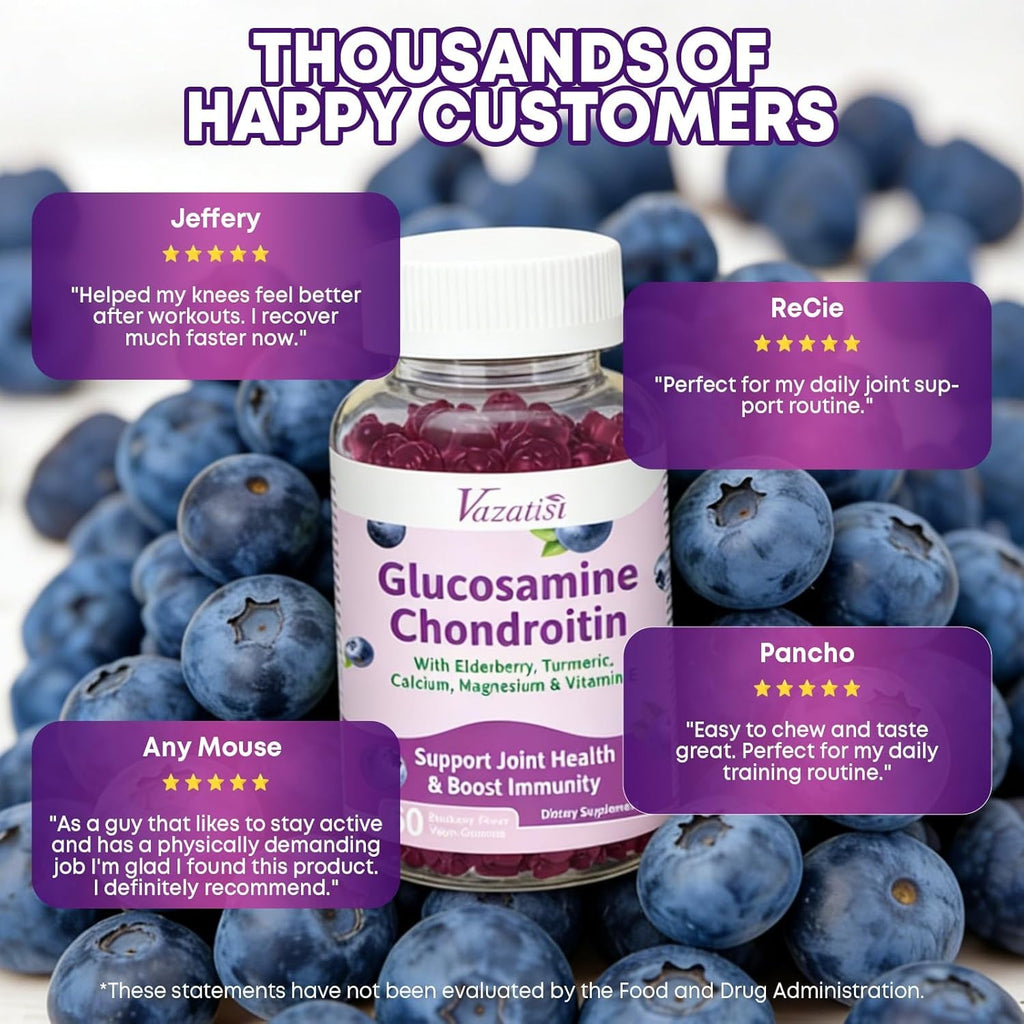 2 Pack Glucosamine Chondroitin Gummies - Glucosamine Chondroitin with MSM, Elderberry, Turmeric, Joint Support Supplement for Adults, Men & Women - Blueberry Flavor, 120 Cts