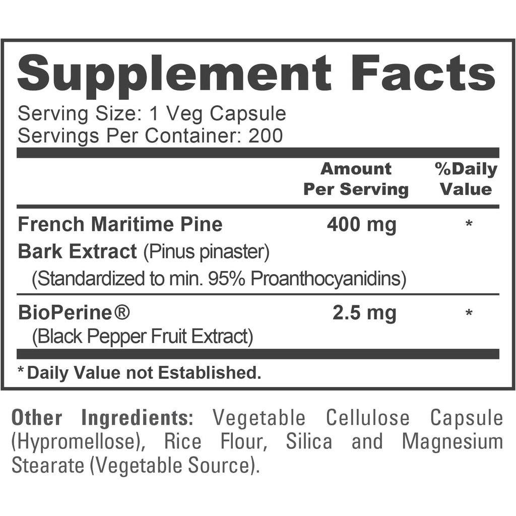 Nusapure French Maritime Pine Bark Extract 400Mg per Veggie Caps 200-Day Supply Bioperine Non-Gmo Vegan