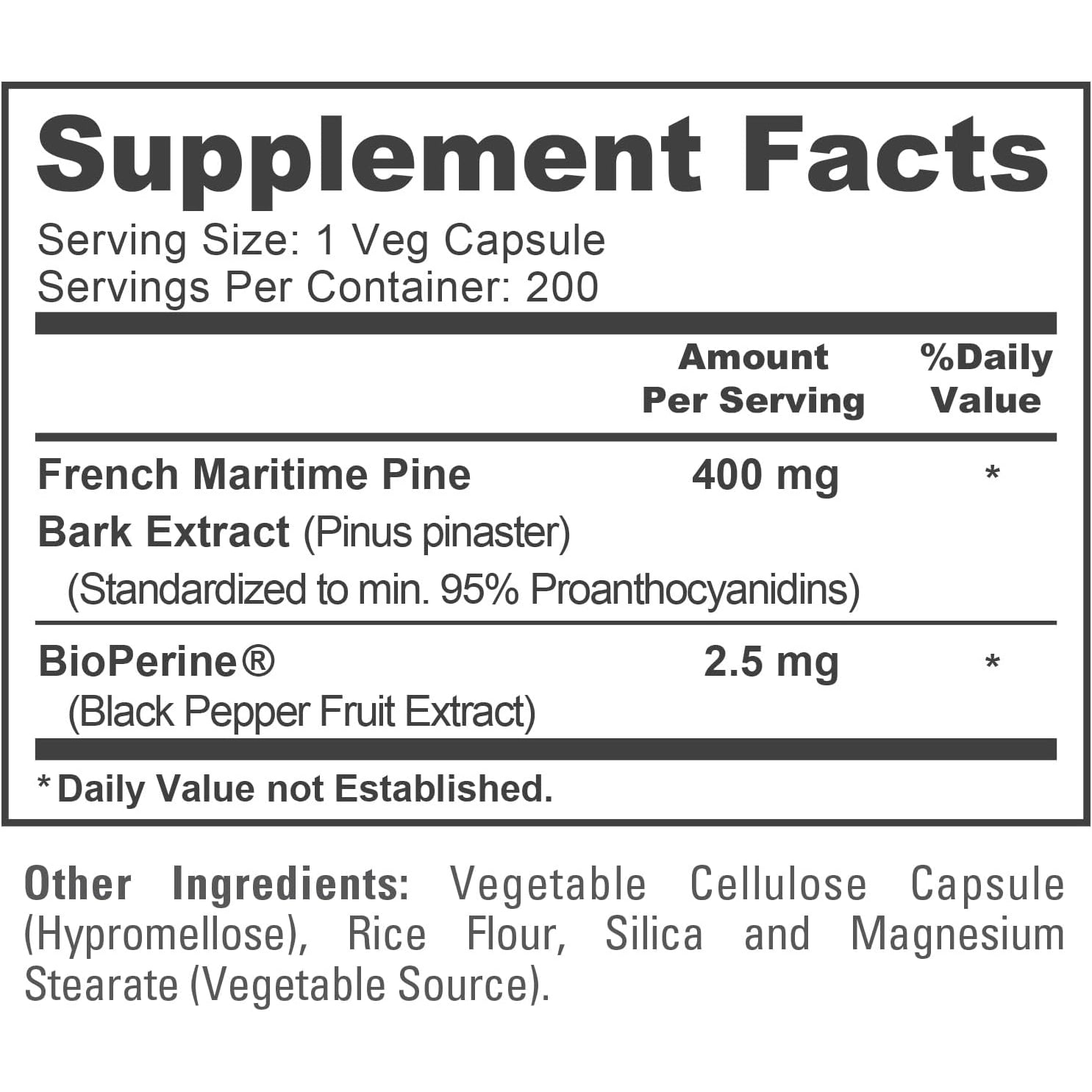 Nusapure French Maritime Pine Bark Extract 400Mg per Veggie Caps 200-Day Supply Bioperine Non-Gmo Vegan