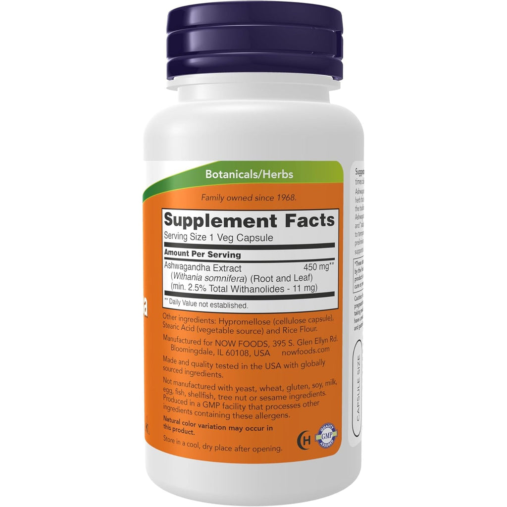 NOW Supplements, Ashwagandha (Withania Somnifera) 450 Mg (Standardized Extract), 90 Veg Capsules