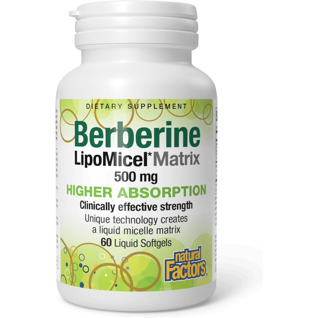 Natural Factors Berberine Lipomicel Matrix - Daily Supplement Supports Metabolic Health - Formula Supports General Health - Gluten-Free & Dairy-Free - 60 Liquid Softgels (60 Servings)