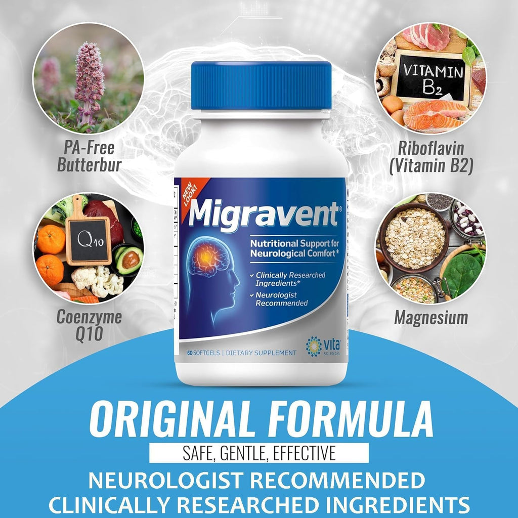 Vita Sciences Migravent – Advanced Nutritional Formula with Magnesium, Coq10, Vitamin B2, and Butterbur for Brain and Circulatory Wellness – 60 Capsules