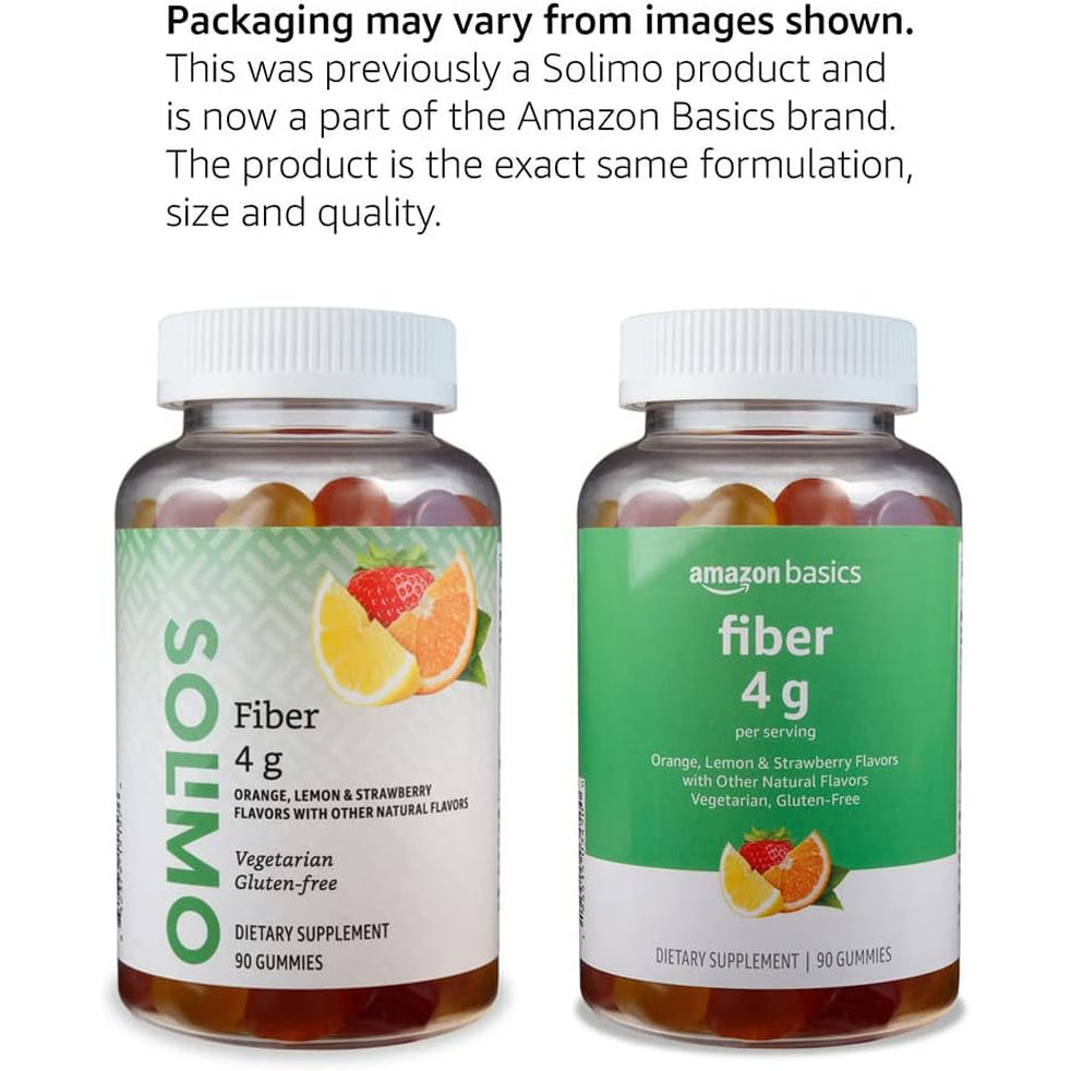 Amazon Basics Soft Fiber Gummies for Digestive Health and Regularity, Orange, Lemon & Strawberry Flavors, 90 Count, Pack of 1 (Previously Solimo)