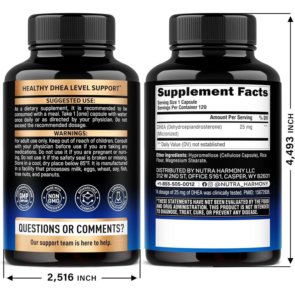 DHEA 25Mg - Micronized DHEA Supplement for Women & Men - Clinically Proven Strength & Bioavailable - Healthy Aging, Hormone Balance & Energy Level Support - Lab Tested - Vegan & NON-GMO - 120 Capsules