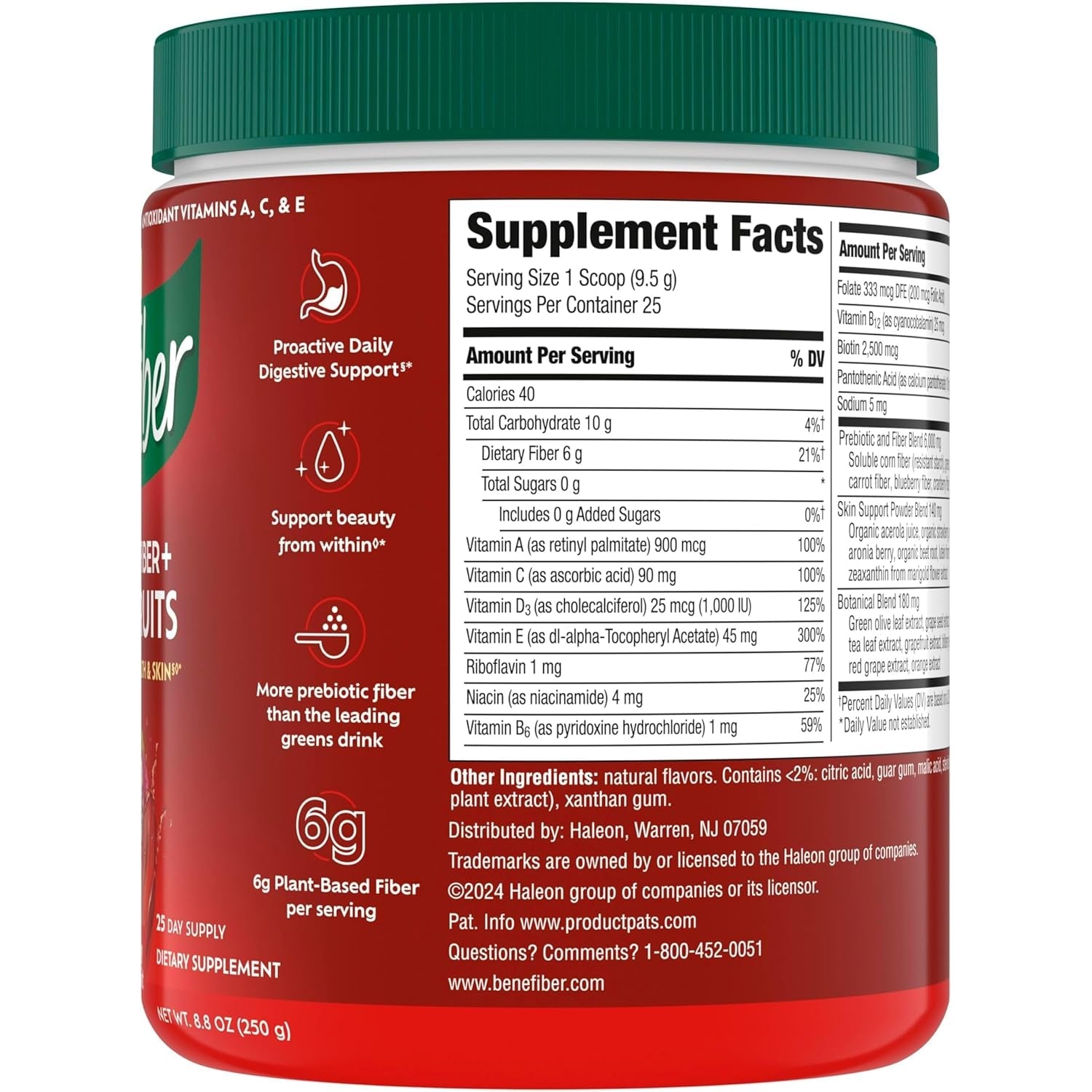 Benefiber Prebiotic GLP-1 Friendly Fiber + Superfruits Dietary Supplement, Strawberry Dragon Fruit Flavor, 8.8 Oz (250G)