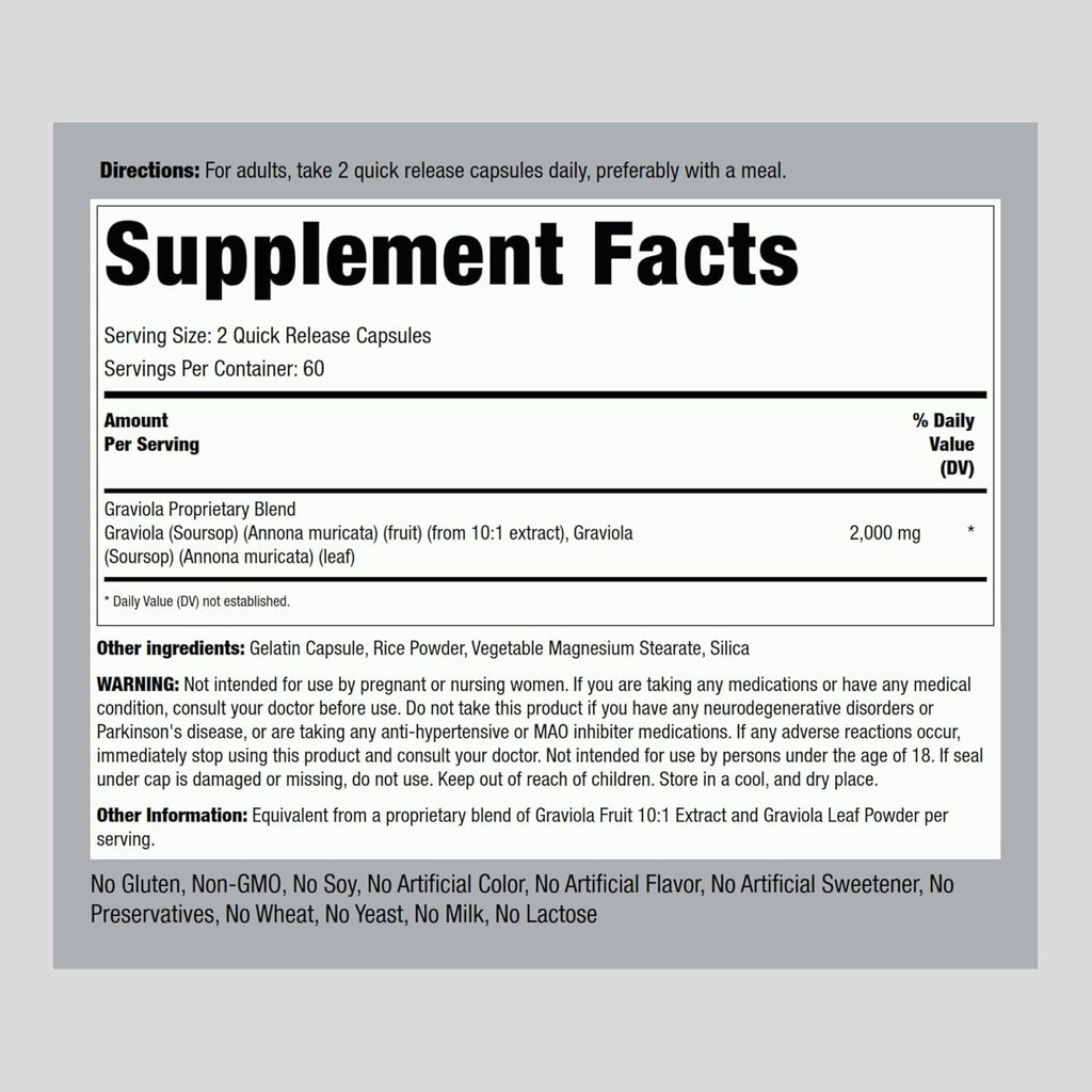 Piping Rock Graviola Soursop Capsules |120 Count | Leaf Supplement | Concentrated Herbal Fruit Extract | Non-Gmo, Gluten Free