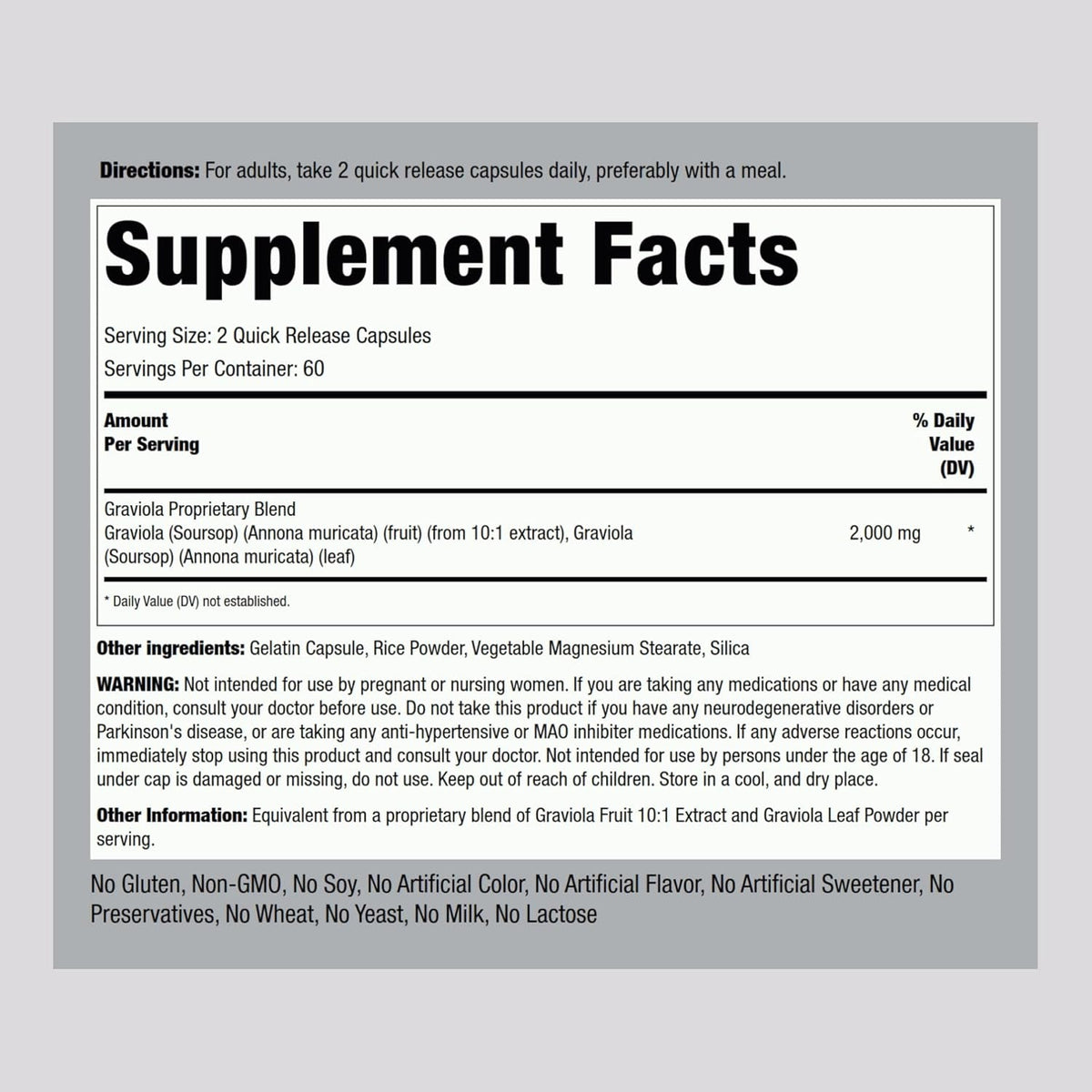Piping Rock Graviola Soursop Capsules |120 Count | Leaf Supplement | Concentrated Herbal Fruit Extract | Non-Gmo, Gluten Free