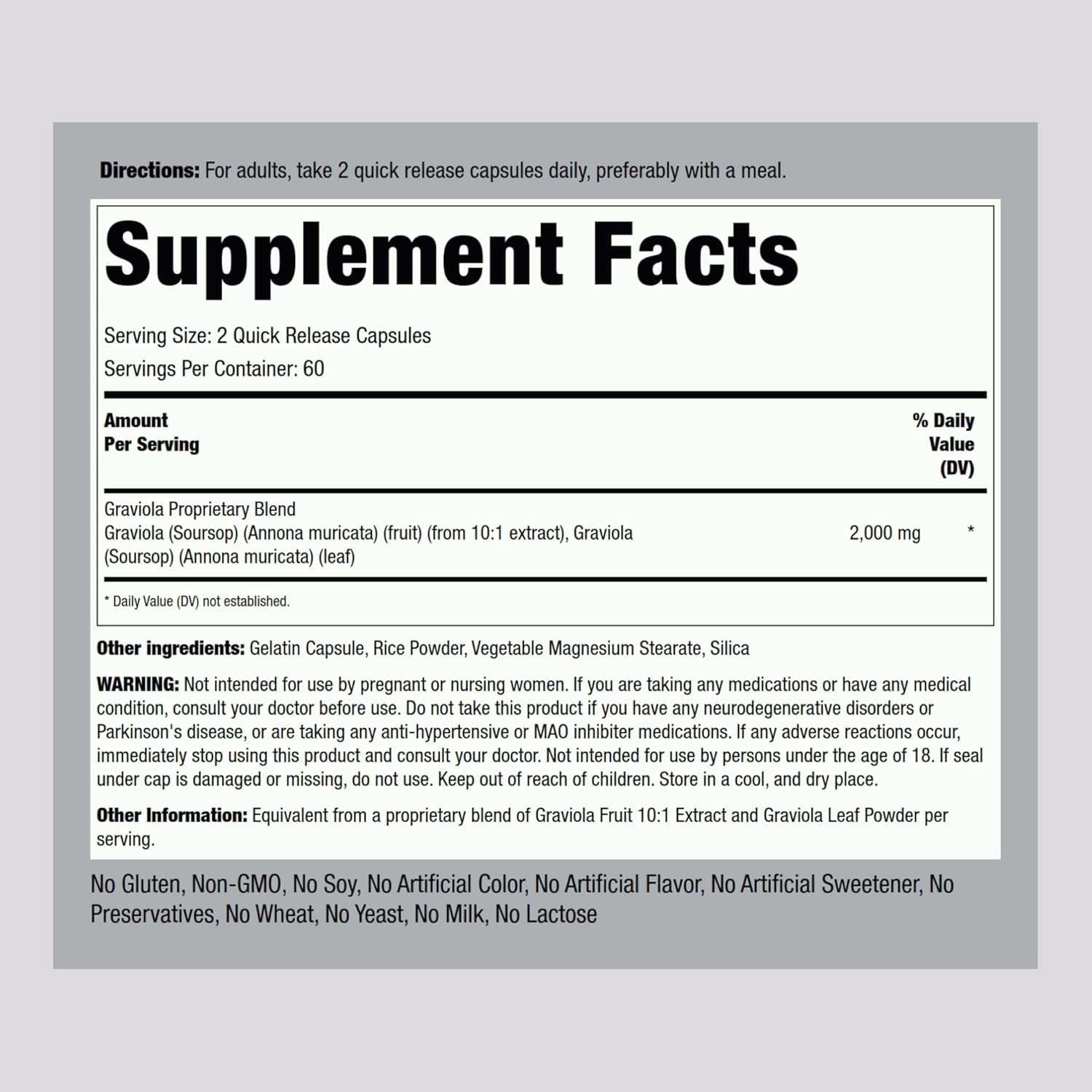 Piping Rock Graviola Soursop Capsules |120 Count | Leaf Supplement | Concentrated Herbal Fruit Extract | Non-Gmo, Gluten Free