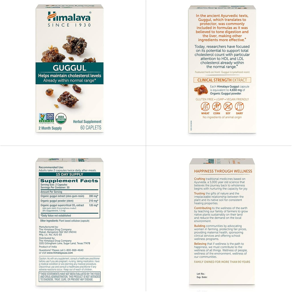 Himalaya Guggul - Herbal Liver Support for Liver Detox, Cholesterol, HDL & LDL Support - Vegan, Non-Gmo, Gluten Free, 720 Mg, 60 Capsules