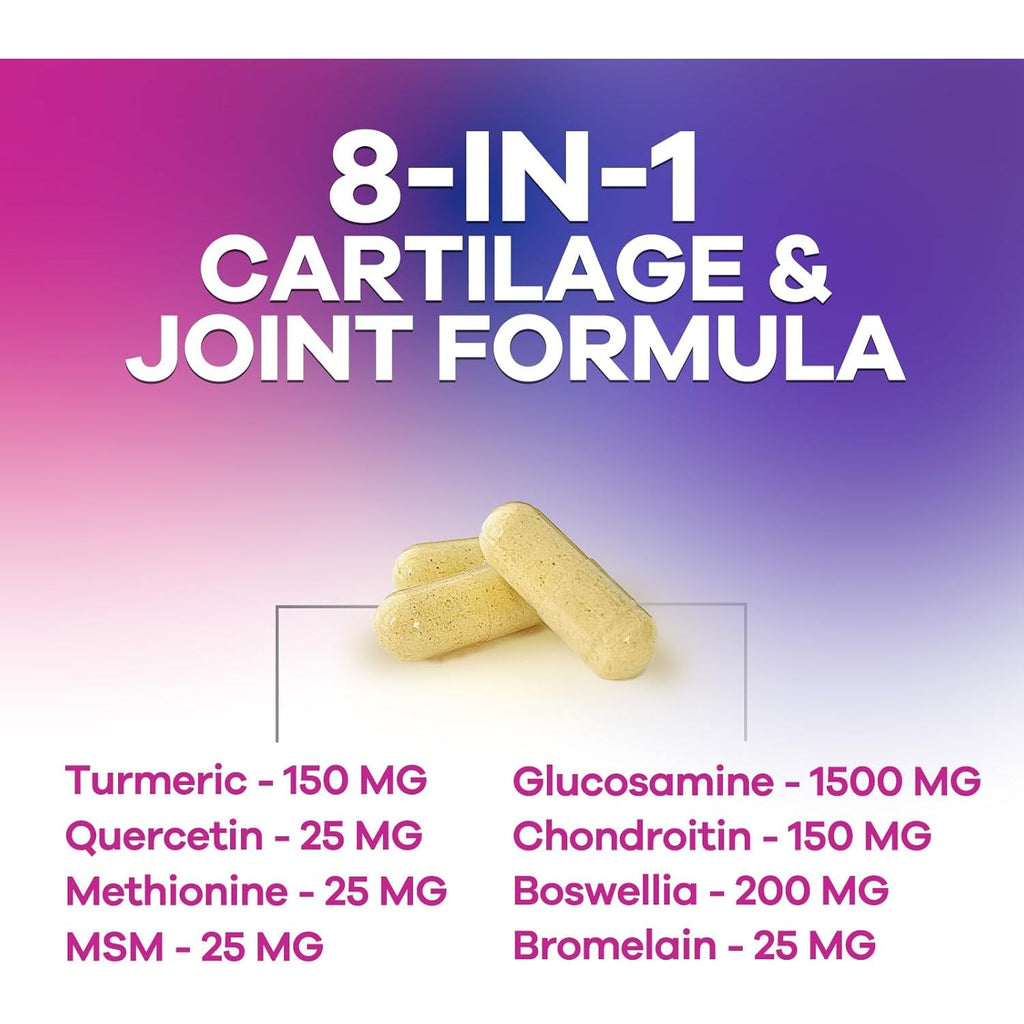 Glucosamine Chondroitin, MSM & Turmeric - Extra Strength Joint Support Supplement with 1500Mg Glucosamine Sulfate per Serving - for Cartilage, Joint Health & Flexibility - Bottled USA - 60 Capsules