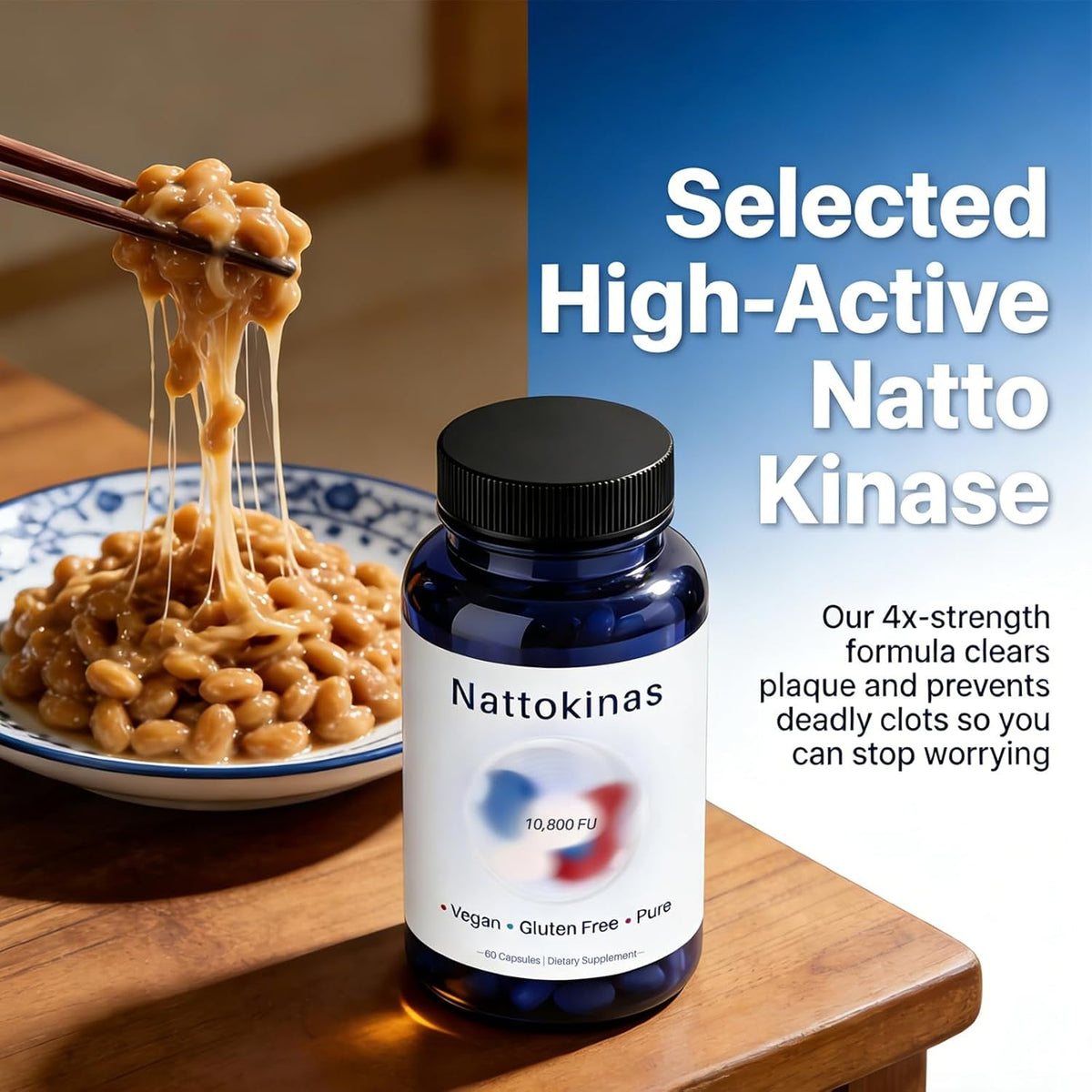 Ultimate Nattokinase 10800 FU Capsules, Nattokinase Supplement for Heart Health & Daily Wellness Support, Vegan, Gluten Free, 60 Capsules