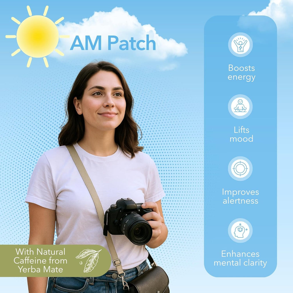 Laki Naturals Jet Lag AM & PM Travel Patches (1 Count, Pack of 8) – Natural Day & Night Support for Travelers – Energy, Focus & Restful Sleep – with B12, Valerian, Lavender & More