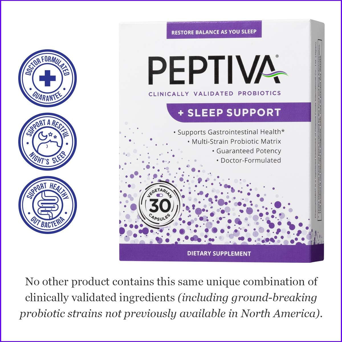 Peptiva 26 Billion CFU Probiotic and Sleep Support - Clinically Validated Multi-Strain Probiotic - Lactobacillus and Bifidobacterium, Melatonin - 30 Count