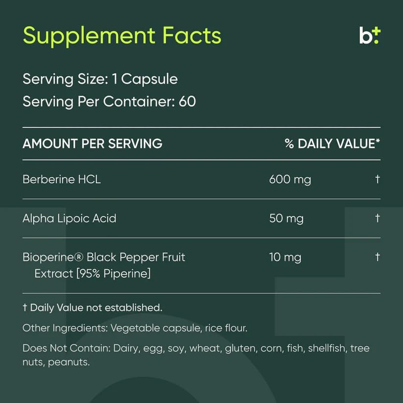Prohealth Berberine Pro. Promotes Youthful Metabolism + Healthy Body Composition. with Alpha Lipoic Acid & Black Pepper Extract. 1,200 Mg per 2 Cap Serving, 60 Caps.