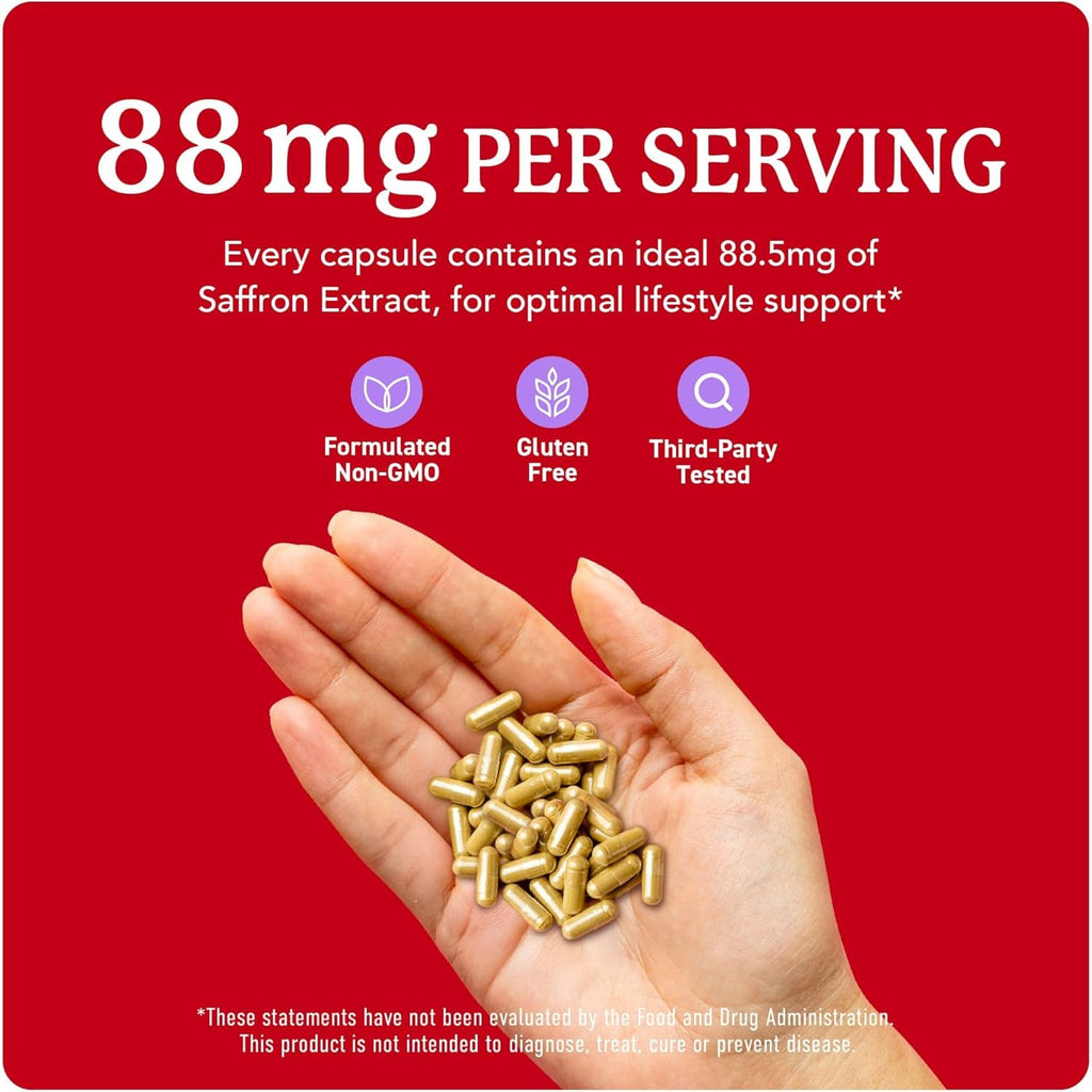 Saffron Supplements 88.5Mg | 3-Month Supply | Pure Saffron Extract Capsules for Mood, Focus, Eye Health & Energy Balance Support | Crocus Sativus Extract | Gluten-Free & Non-Gmo | 90 Capsules