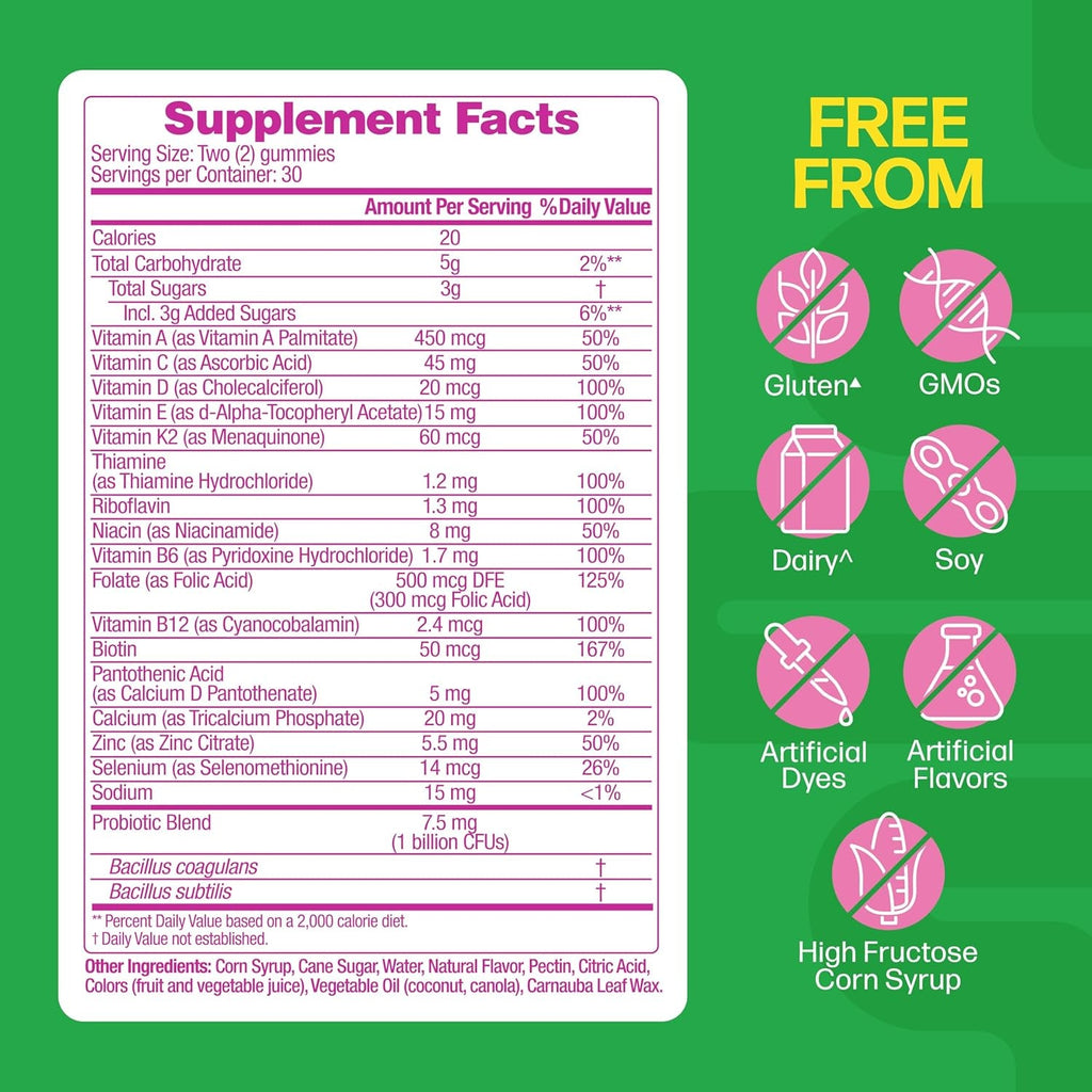 Culturelle® Women’S Probiotics + Multivitamins, Supports Digestive and Immune Health, Biotin & Selenium for Healthy Hair, Skin, Nails – 60 Gummies