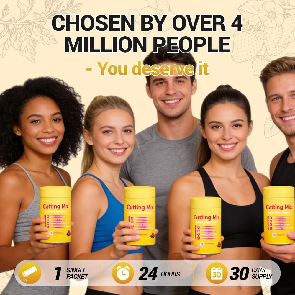 Cutting Drink Mix – Supports Digestive Health, Satiety, and Natural Energy with 5-HTP, Berberine, Cinnamon, Chromium, Yerba Mate, FOS - Strawberry Açaí Flavor - 30 Servings