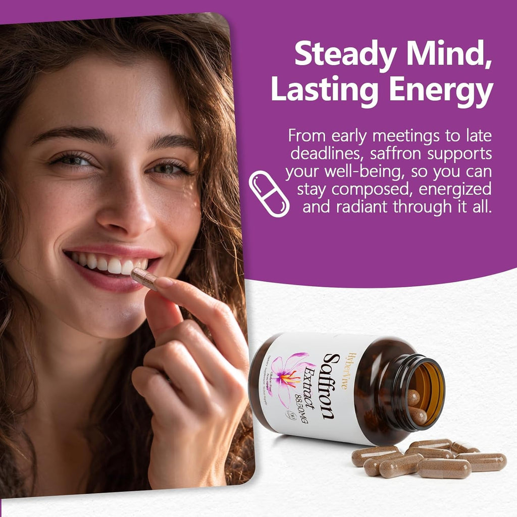 Saffron Supplements 88.5MG | 90 Vegan Capsules, Happy Saffron Extract for Mood Energy Eye Focus Support for Women & Men, 100% Pure Ingredients, Made in USA, Non-Gmo & Gluten-Free