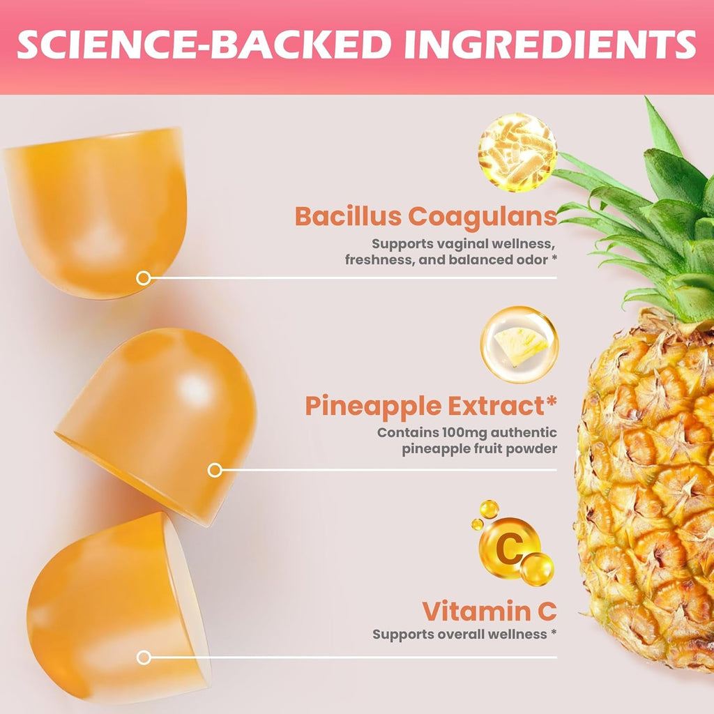 Premium Feminine Balance Gummies for Women - Ph Balance & Wellness Support with Hawaiian Pineapple, Vegan Gluten-Free Supplement - 60 Count
