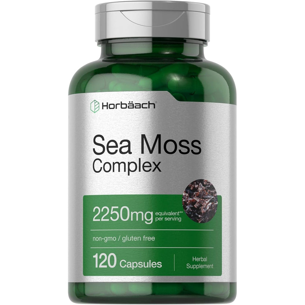 Horbäach Sea Moss Complex Capsules | 120 Count | Complex Formula with Bladderwrack & Burdock Root | Non-Gmo & Gluten Free Supplement