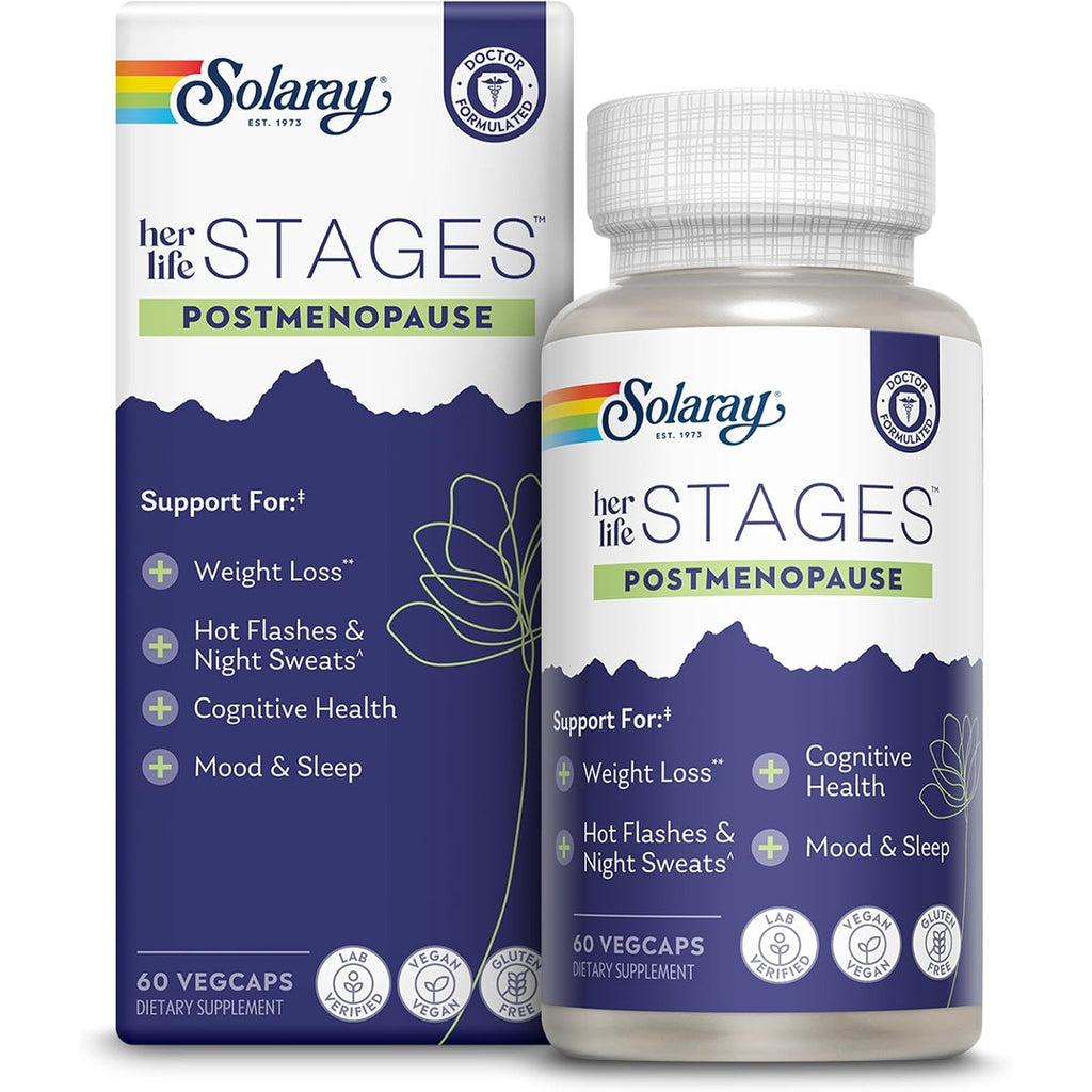 SOLARAY Postmenopause Her Life Stages - Post Menopause Supplements for Women with Resveratrol - Vegan and Made without Hormones - 60-Day Guarantee - Vegan, Lab Verified - 30 Servings, 60 Vegcaps