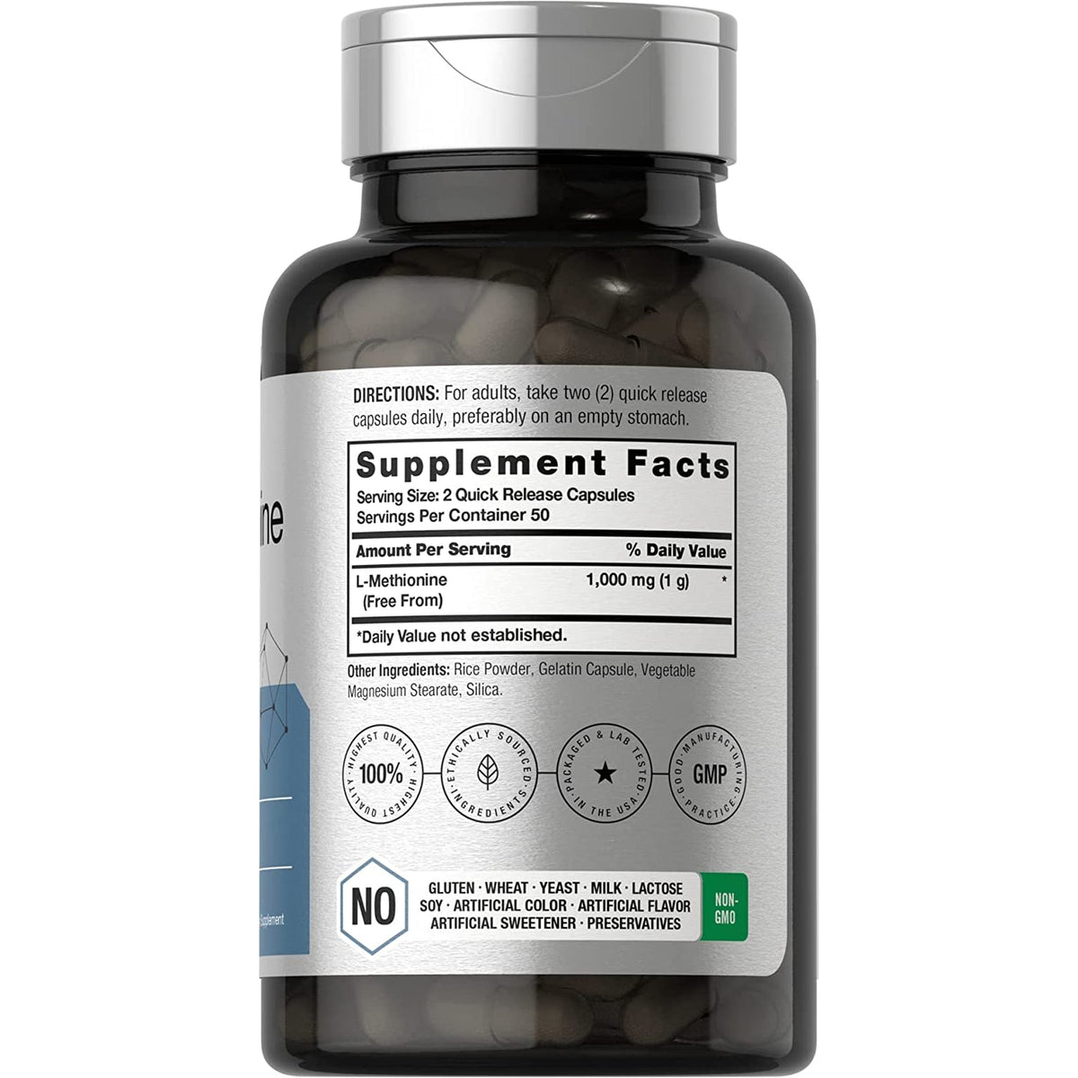 Horbäach L-Methionine 1000Mg | 100 Capsules | Non-Gmo, Gluten Free | Free Form Supplement