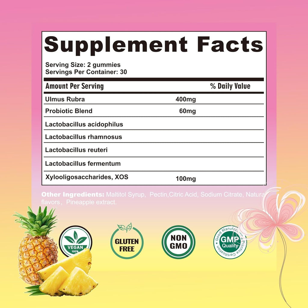 Women'S Probiotics Slippery Elm Gummies,Her Juicy PH Balance,Vaginal Feminine Probiotics Pineapple Gummies,Digestive,Immune Health