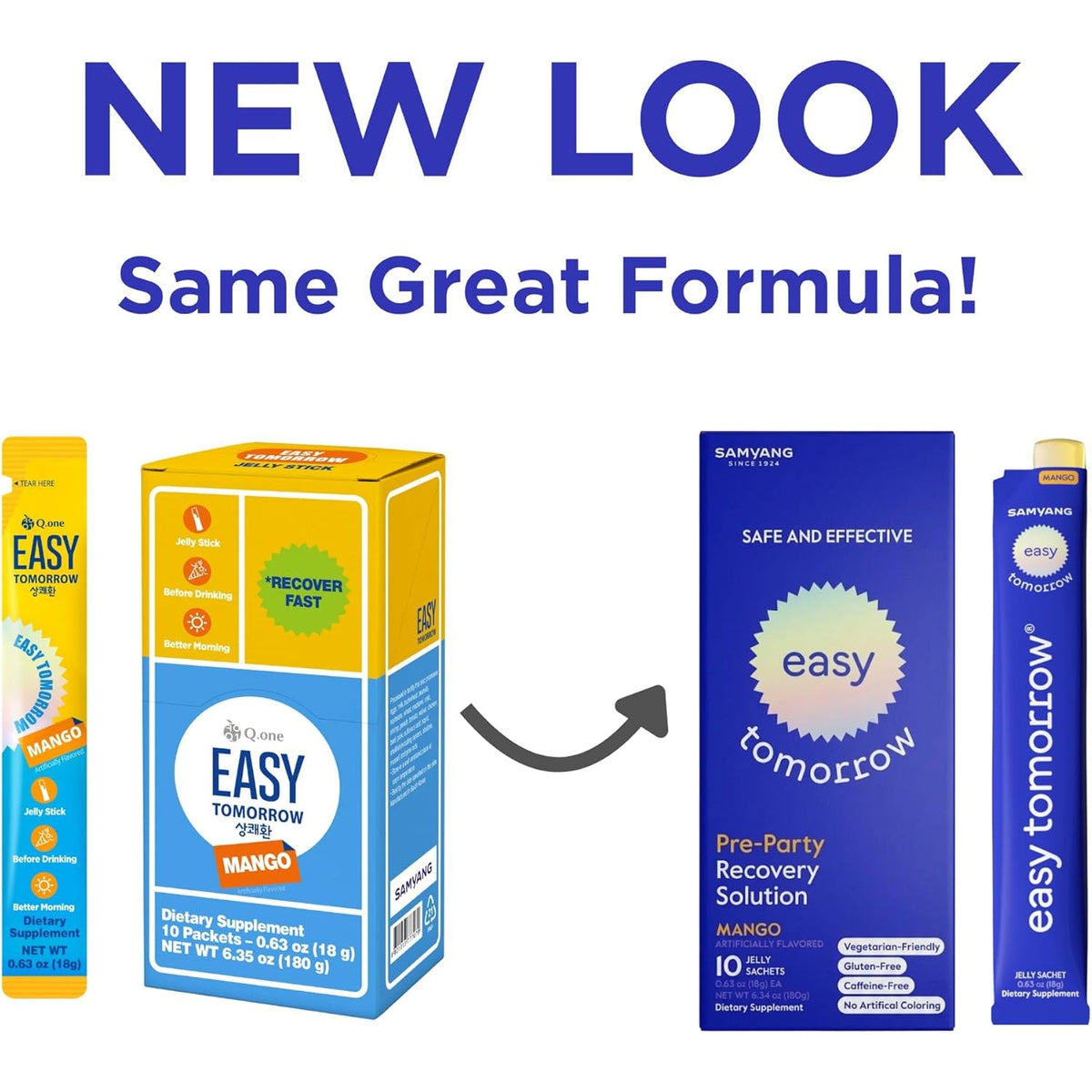 EASY TOMORROW - Natural Energy & Morning Vitality Jelly Stick - Daily Korean Skin Health Supplement & after Drinking Support with DHM & Glutathione - K-Beauty Inspired (Mango Flavor, 10 Sticks)