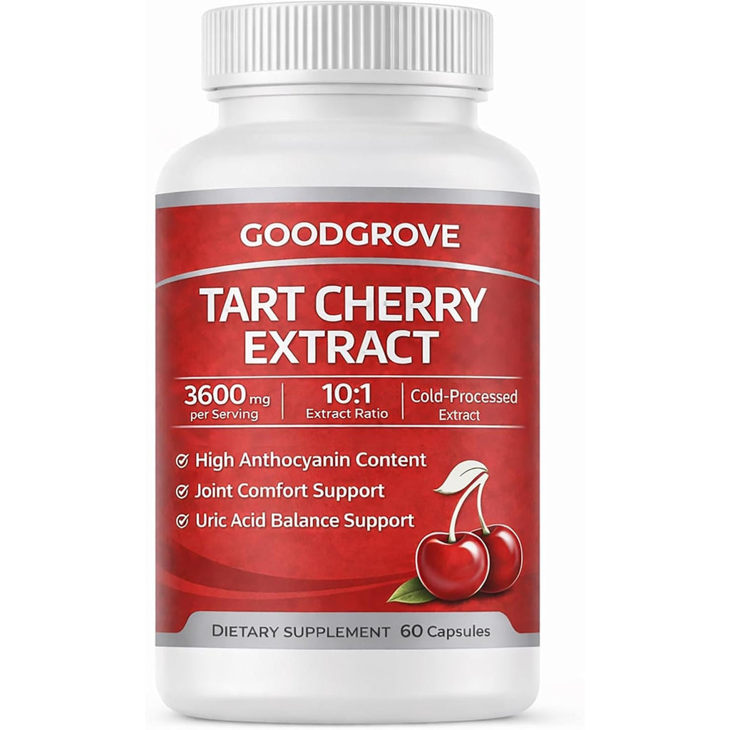 Good Grove Tart Cherry Extract Capsules, Goodgrove Tart Cherry Extract Supplement | 10:1 Extract, 3600Mg Strength | Supports Joint Comfort, 60 Count (1)