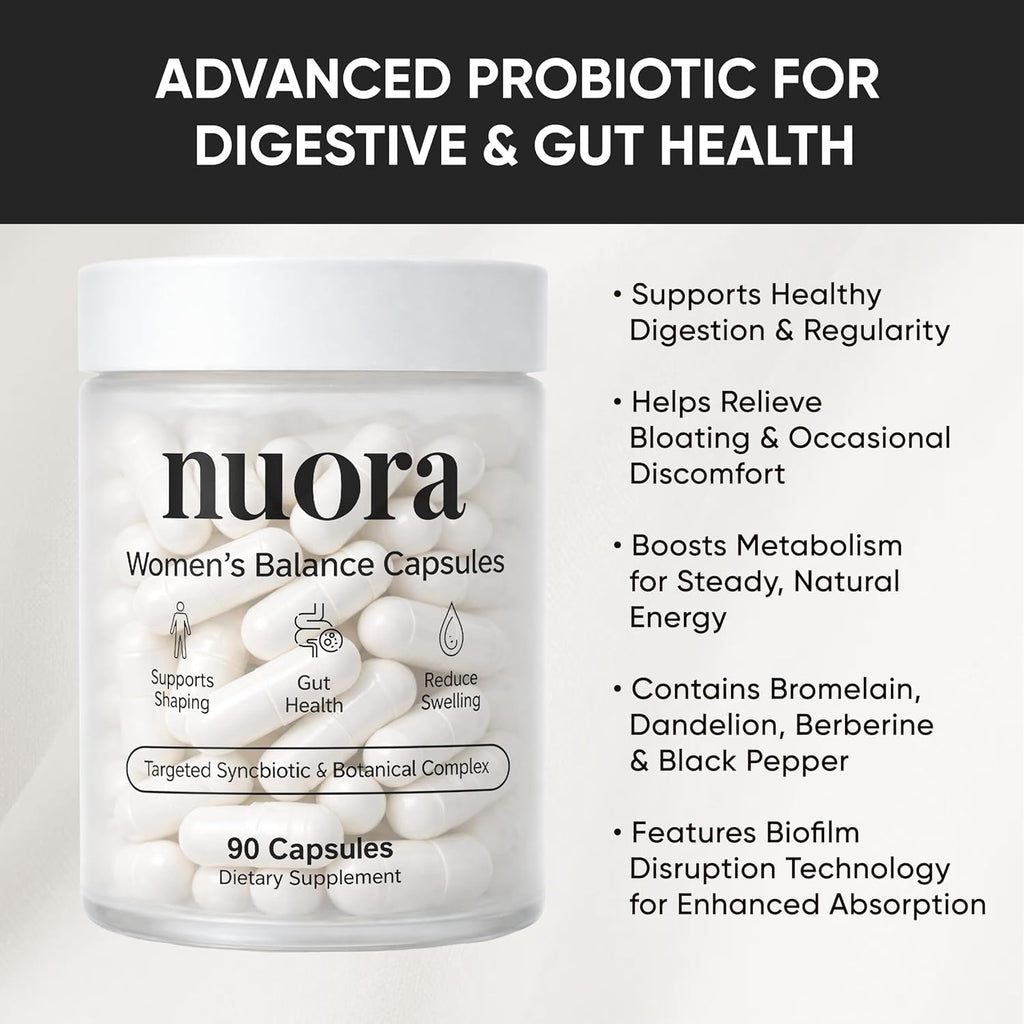 Nuora Biofilm Probiotic - Supports Digestive & Gut Health with Bromelain, Dandelion, Berberine & Black Pepper Extract - Helps Soothe Bloating, Boost Metabolism & Provide Steady Energy, 90 Count