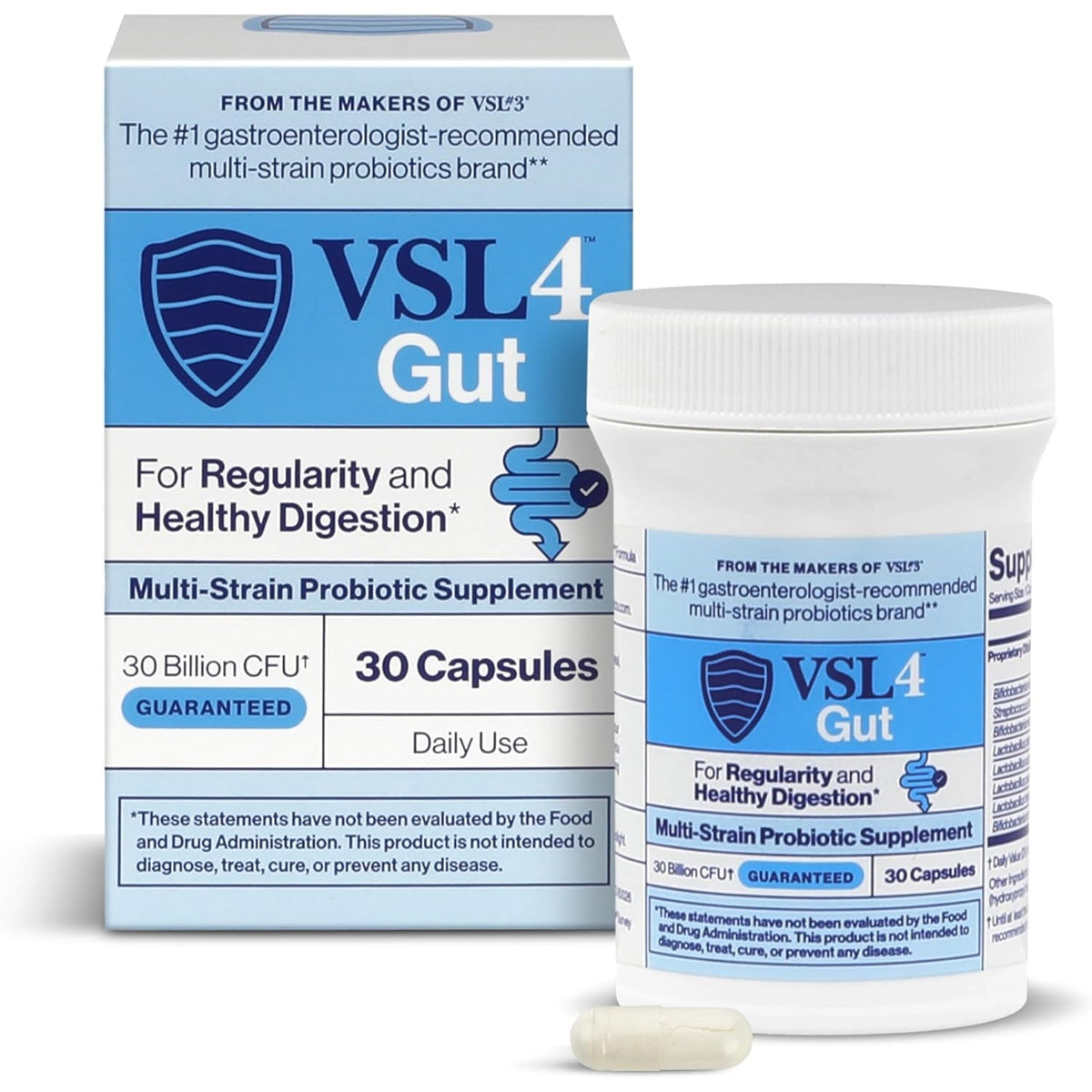 VSL4® Gut Daily Probiotics for Gut Health - 30B Cfus, Multi-Strain Digestive Support for Women & Men, Promotes Gut Balance & Regularity, Potent, Shelf-Stable Probiotic Supplement, 30 Capsules